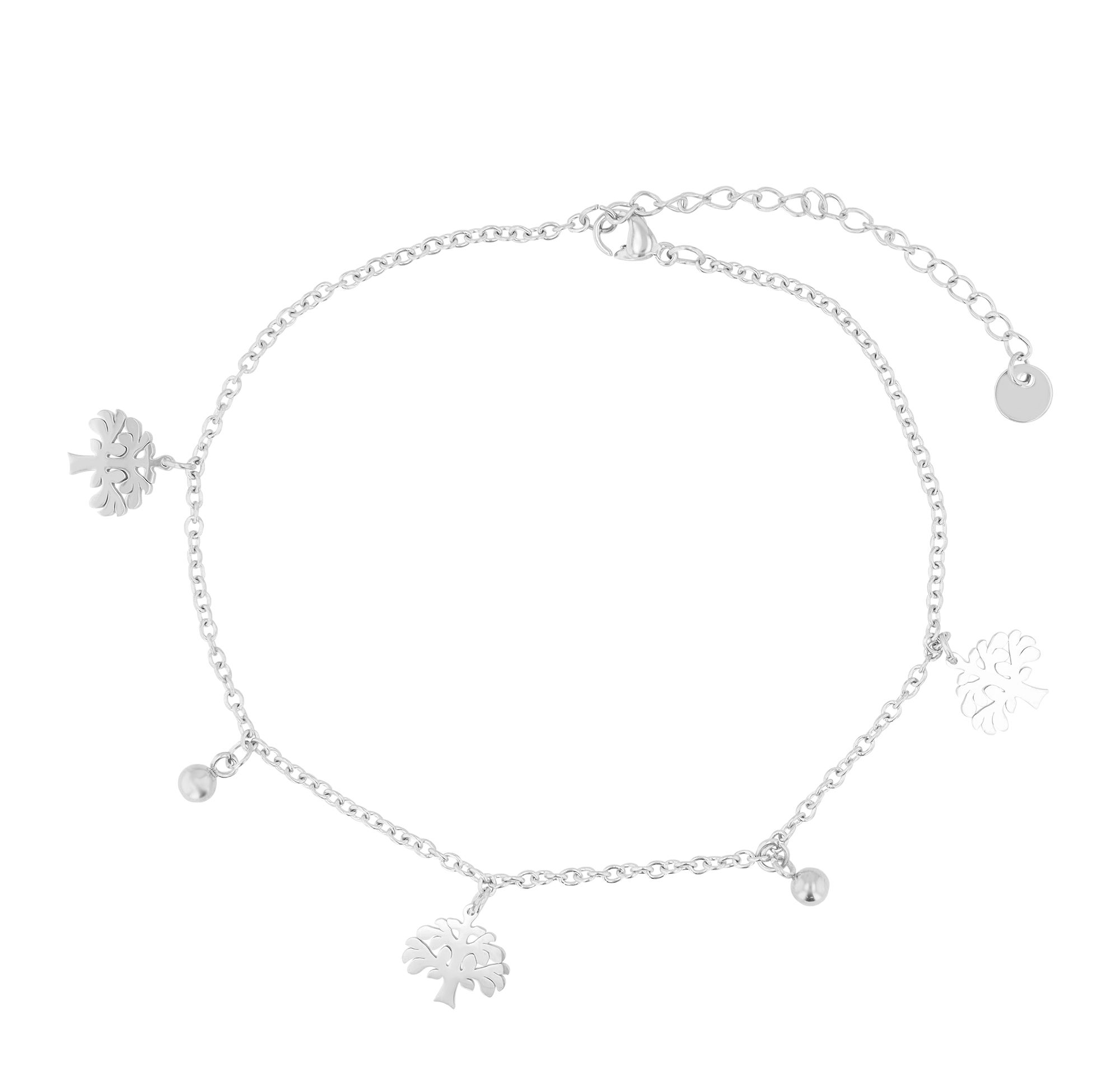 Akzent Fußkette "Ysoria", Lebensbaum- und Kugelanhänger, silberfarben