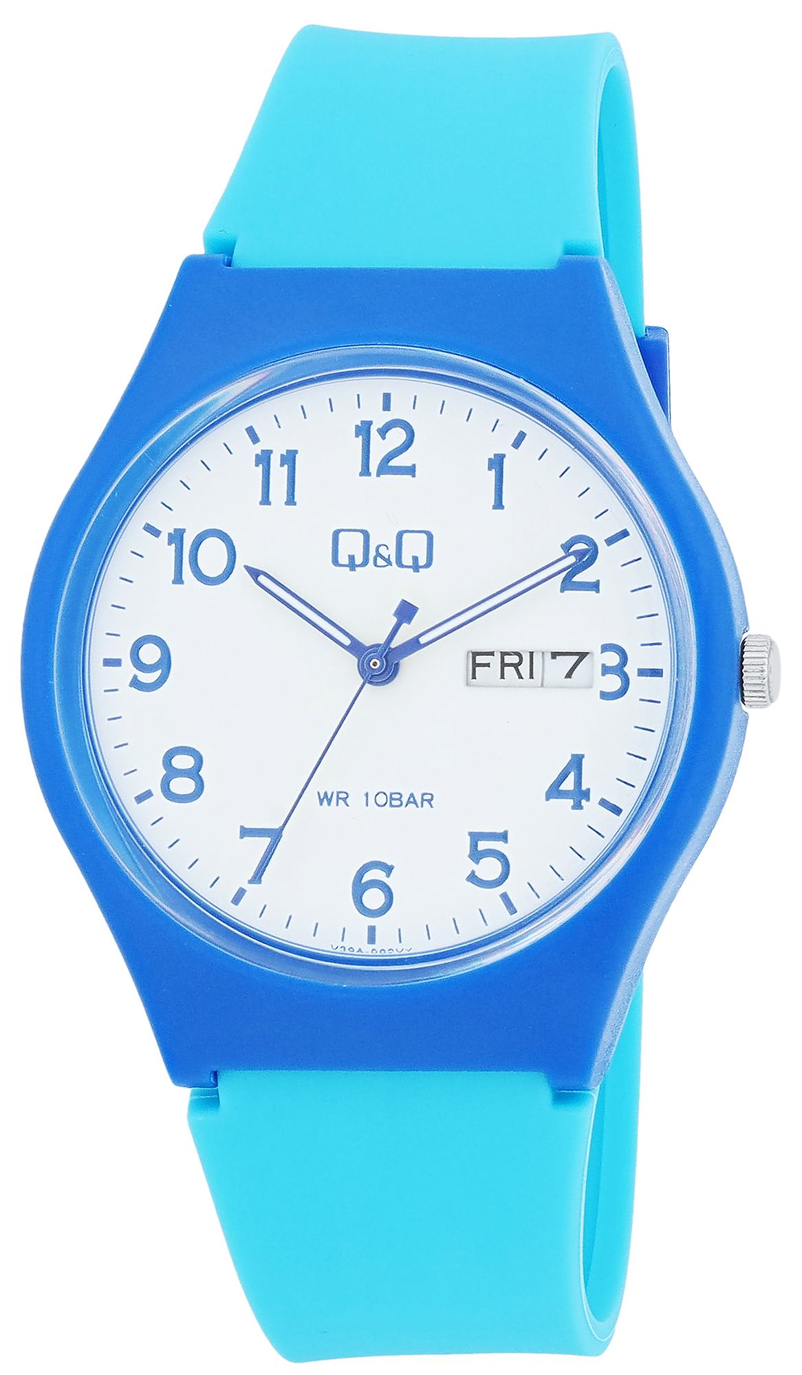 Q&Q Damenuhr mit Silikonarmband, 10 BAR, blau