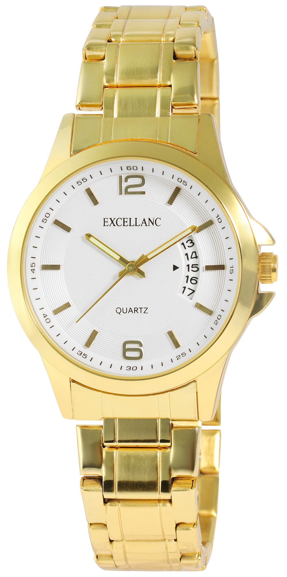 Excellanc Herrenuhr, Metall Gliederarmband, Butterfly-Verschluss, goldfarben/weiß, Ø 40 mm