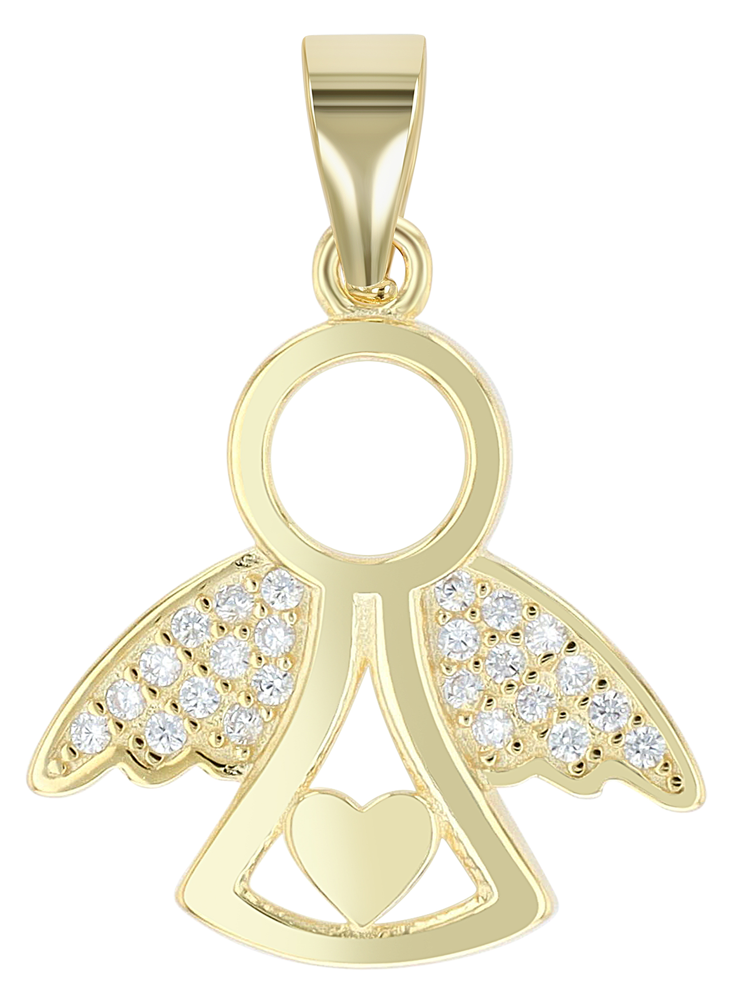 "Parivash", 925/- Echt Silber Anhänger, Engel mit Herz, Zirkonia, vergoldet