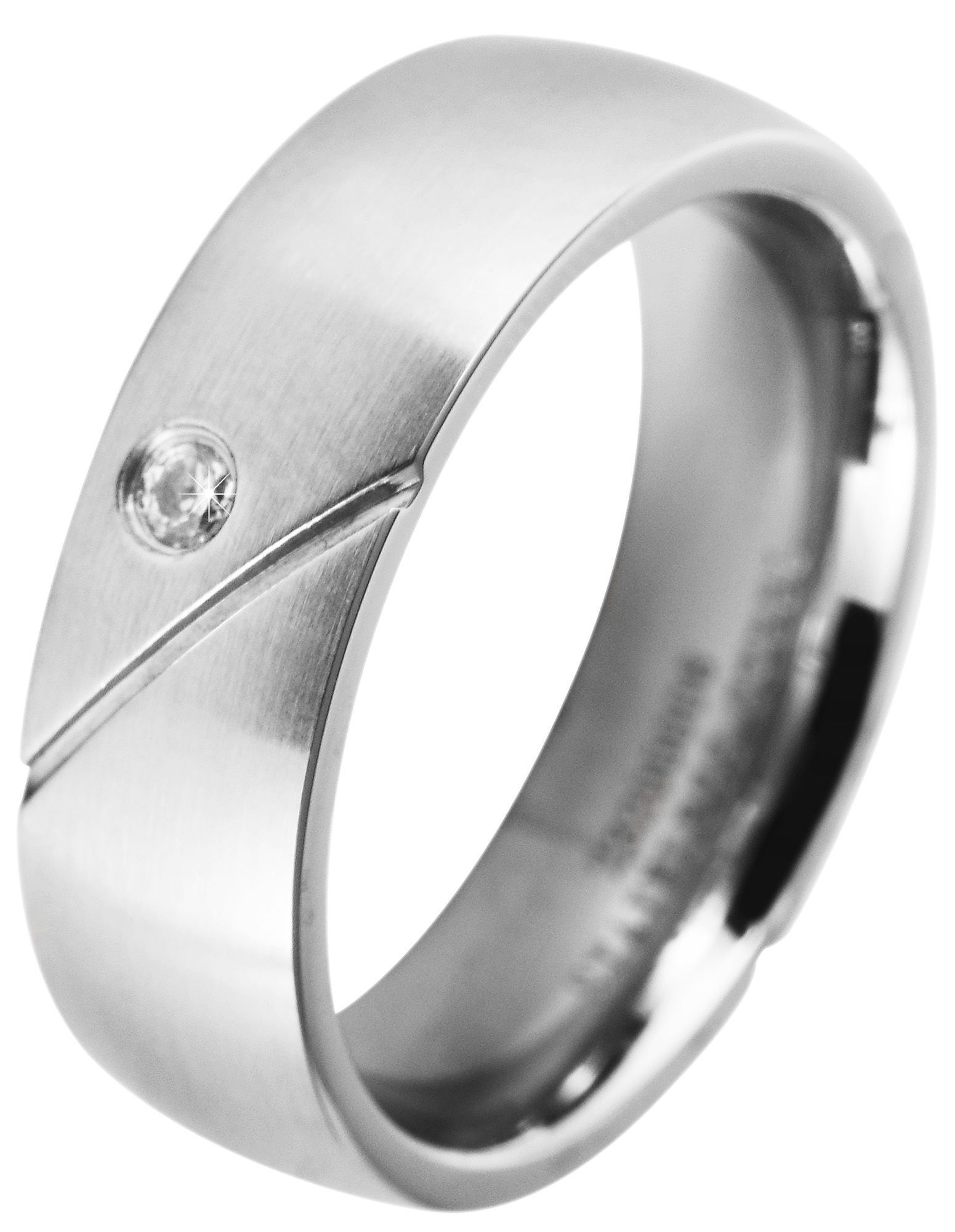 Akzent Damen-Partnerring aus Edelstahl, Similibesatz, silberfarbig, Gr. 58