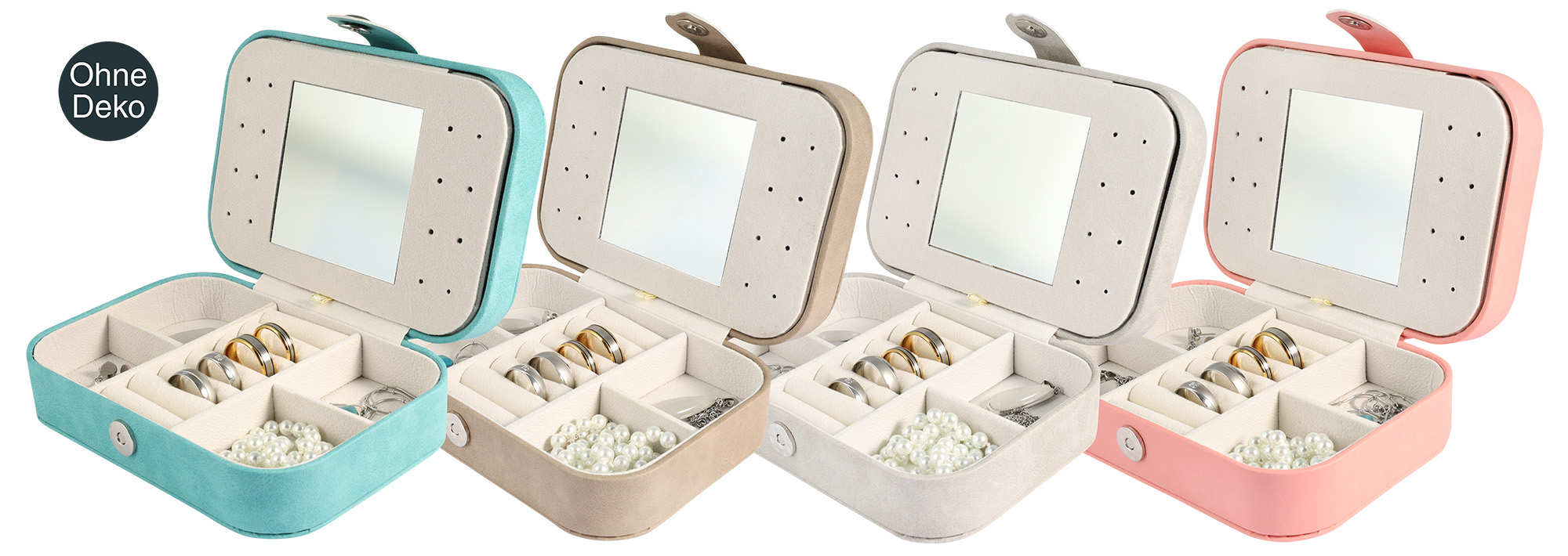 Aufbewahrungsbox für Schmuck, mit Spiegel, 11,5 x 16 cm, 4 Stück im Set, 7,50 € / Box