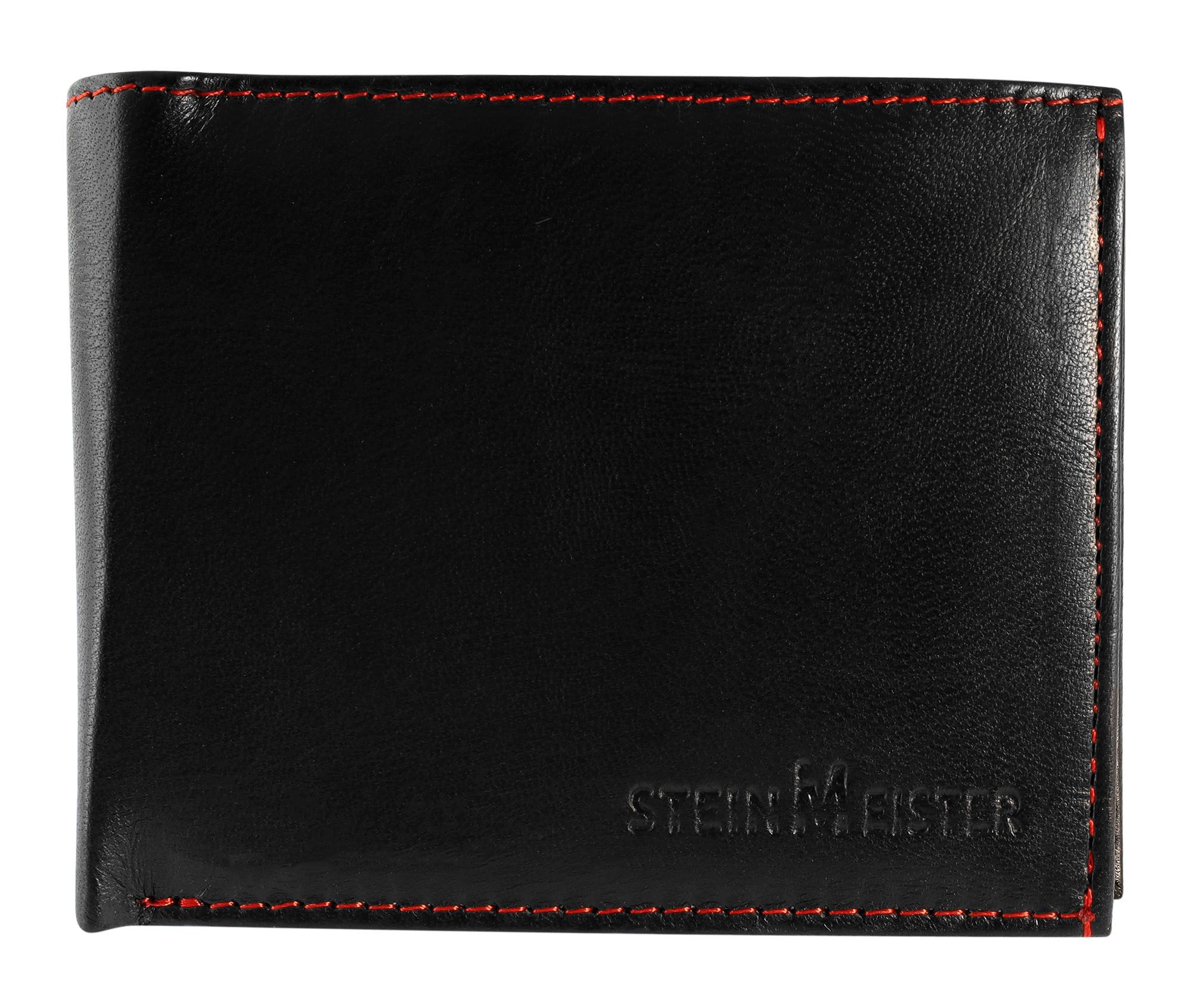 SteinMeister  Herren Geldbörse aus Echtleder. Format 12 x 10 cm, schwarz/rot