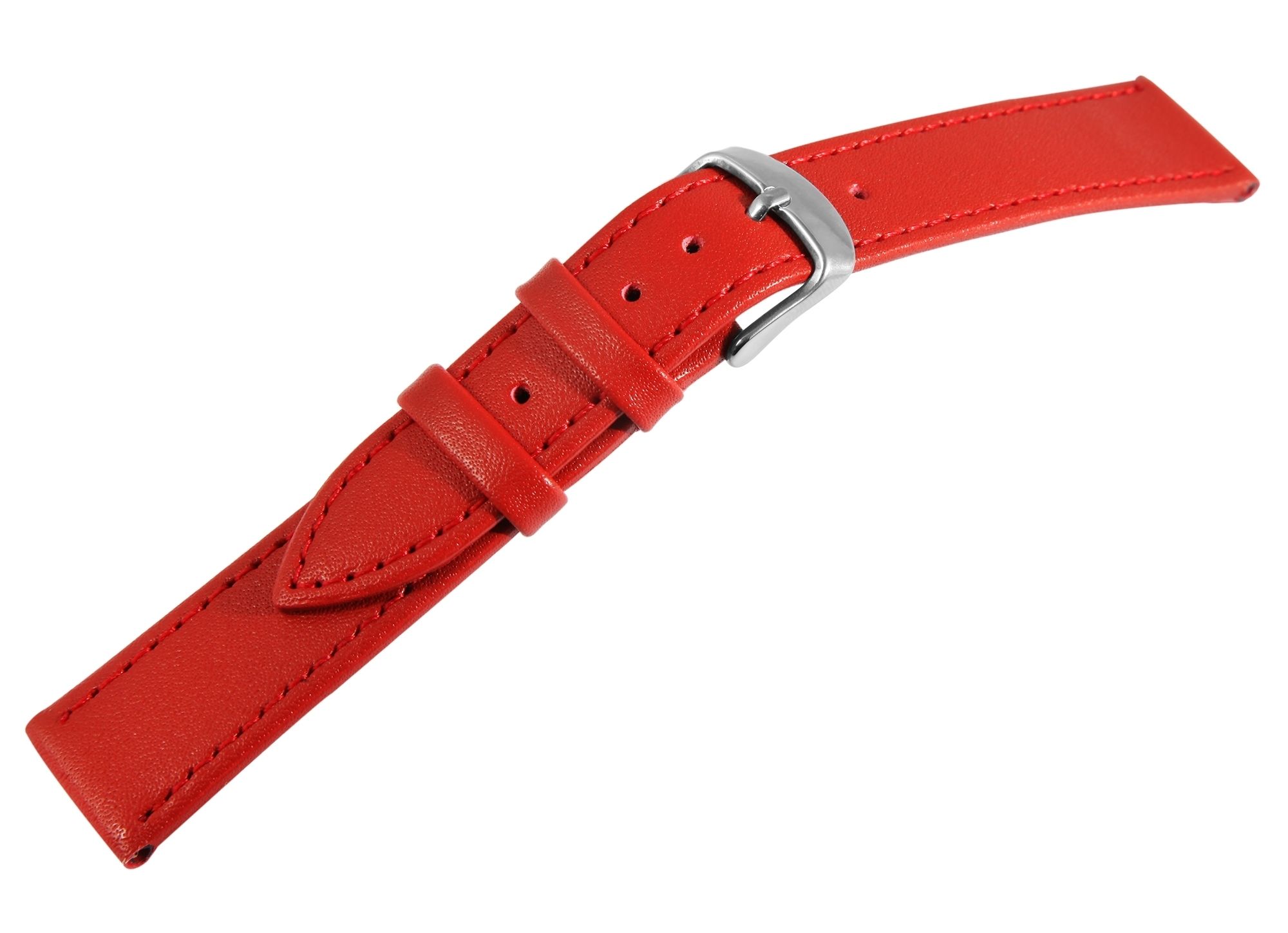 Echtlederarmband, rot, mit roter Naht, silberfarbene Dornschließe, 10 mm
