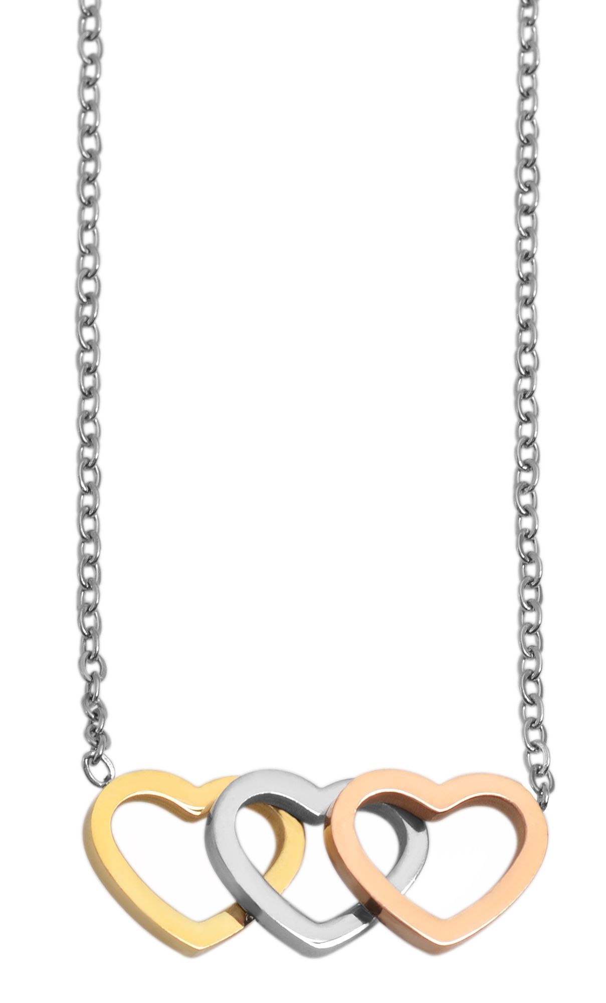 Akzent Halskette mit Herzanhängern "Aurelia", Edelstahl, tricolor