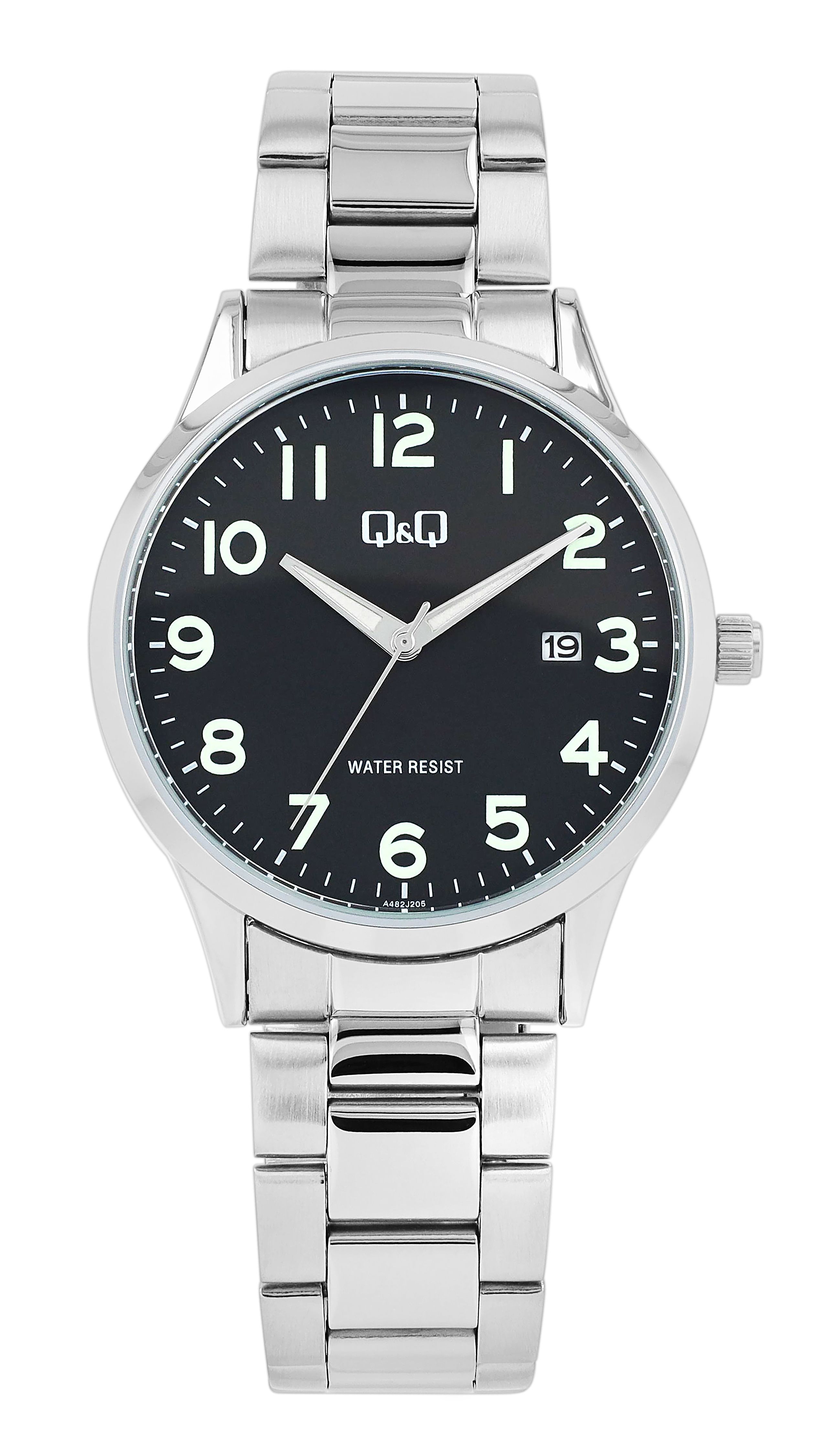 Q&Q Herrenuhr mit Gliederarmband, Edelstahl, Datumsanzeige, silberfarben/ schwarz