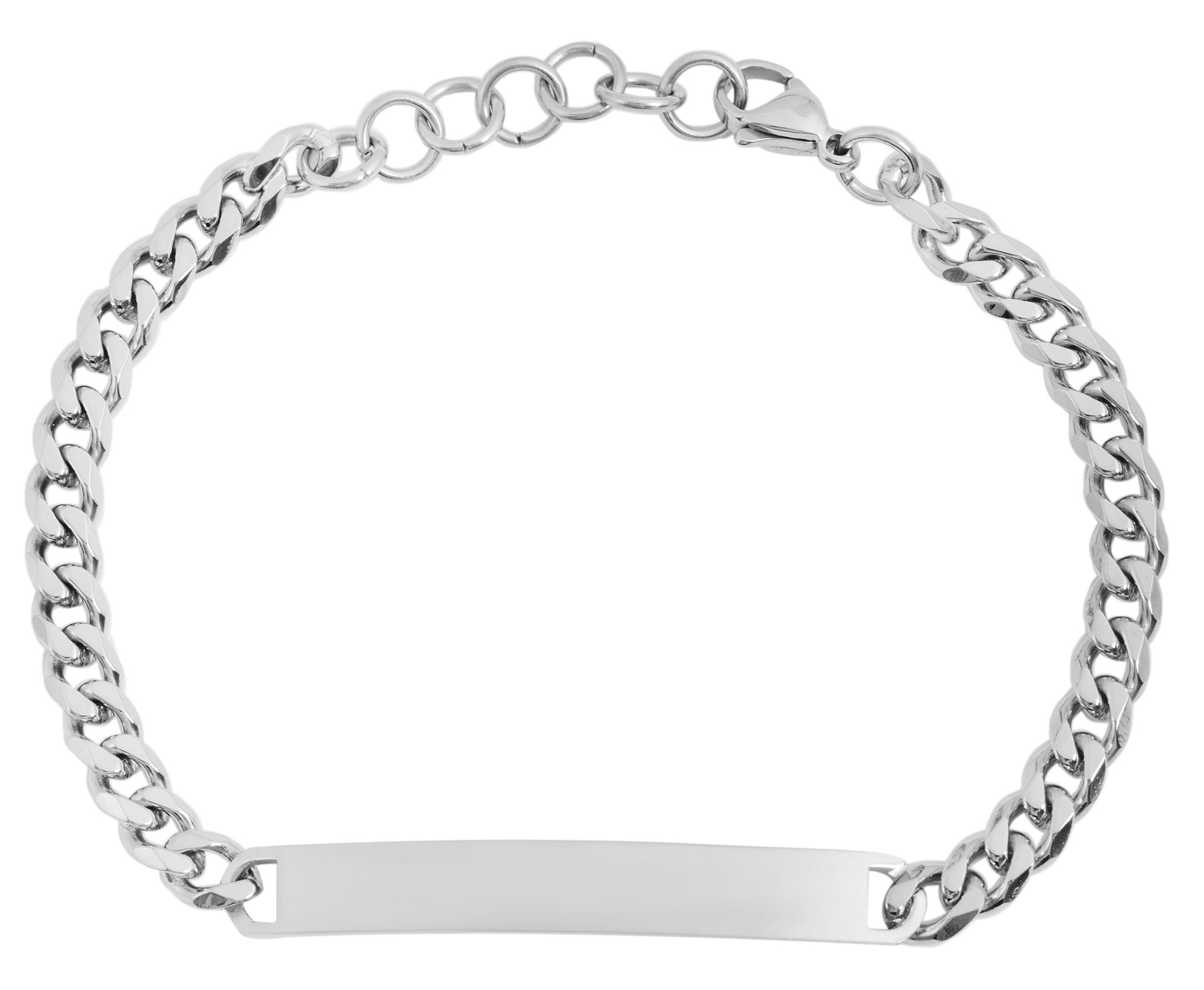 Akzent Panzerarmband aus Edelstahl, Gravurplatte, silberfarben