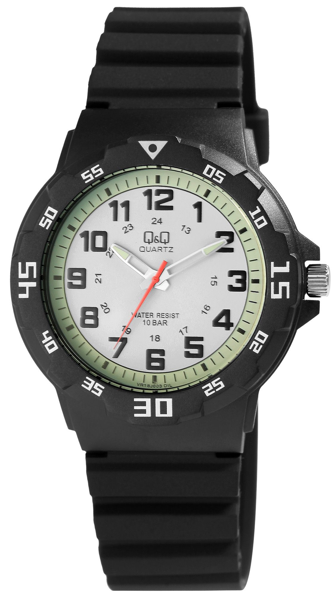 Q&Q Herrenuhr, Kunststoff, Silikonarmband, Ø 43 mm, schwarz/ weiß