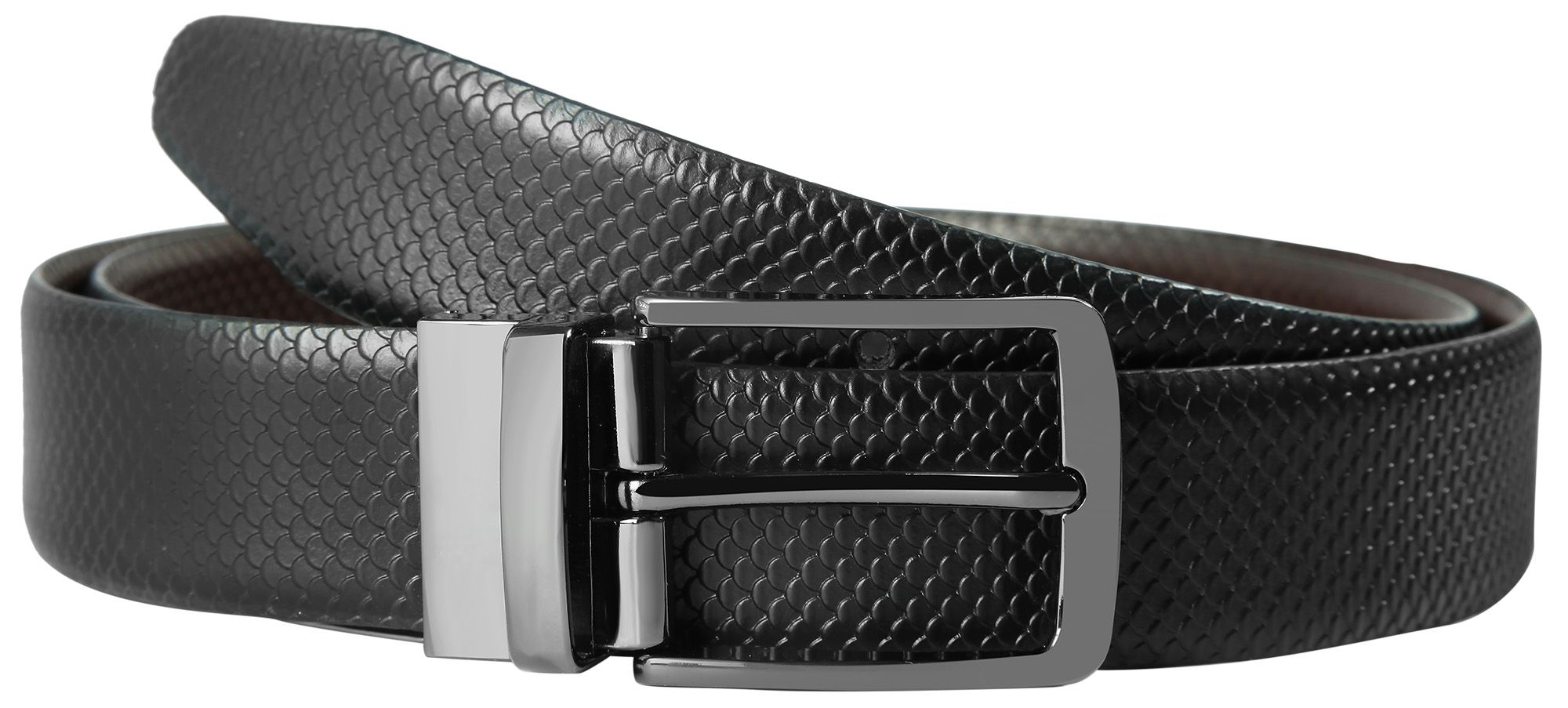 Leonardo Verrelli Echtleder Wendegürtel mit Box, Krokoprägung, kürzbar, schwarz/dunkelbraun, 100 cm