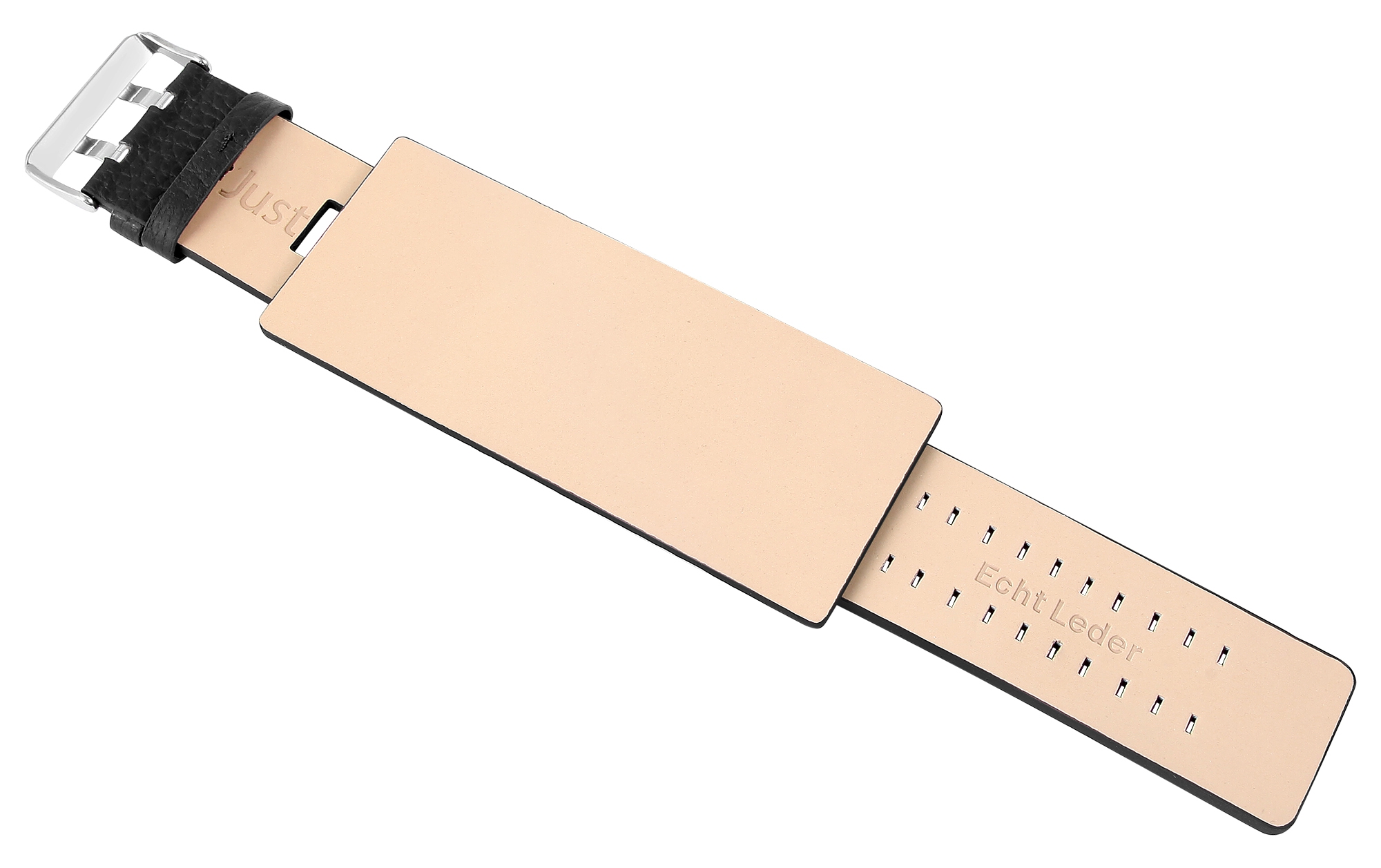 Just Echtleder-Uhrenarmband mit Unterlage, schwarz, 32 mm