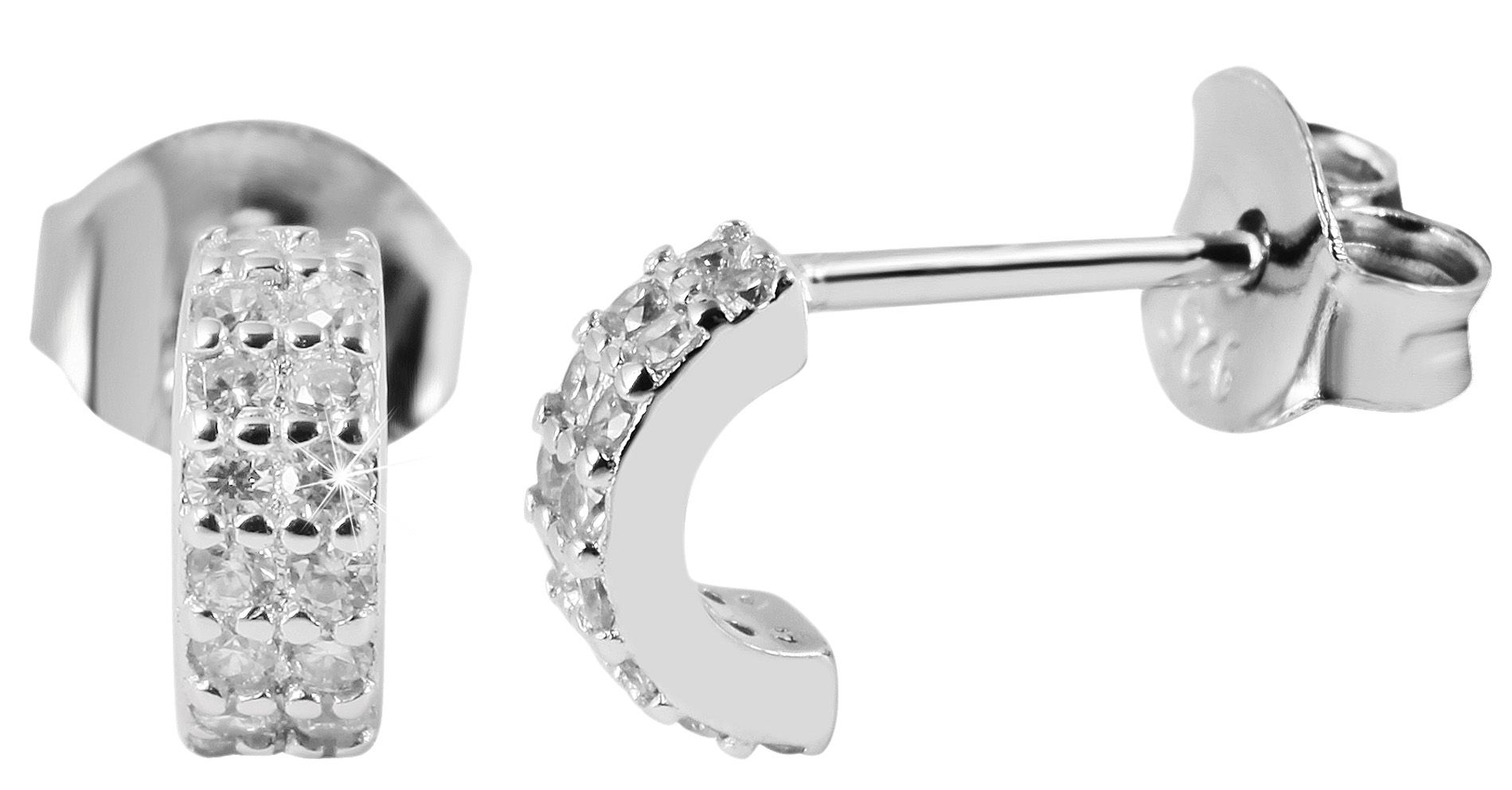 "Sermine", 925/- Echtsilber Ohrstecker/Halbcreole, Zirkoniabesatz, rhodiniert