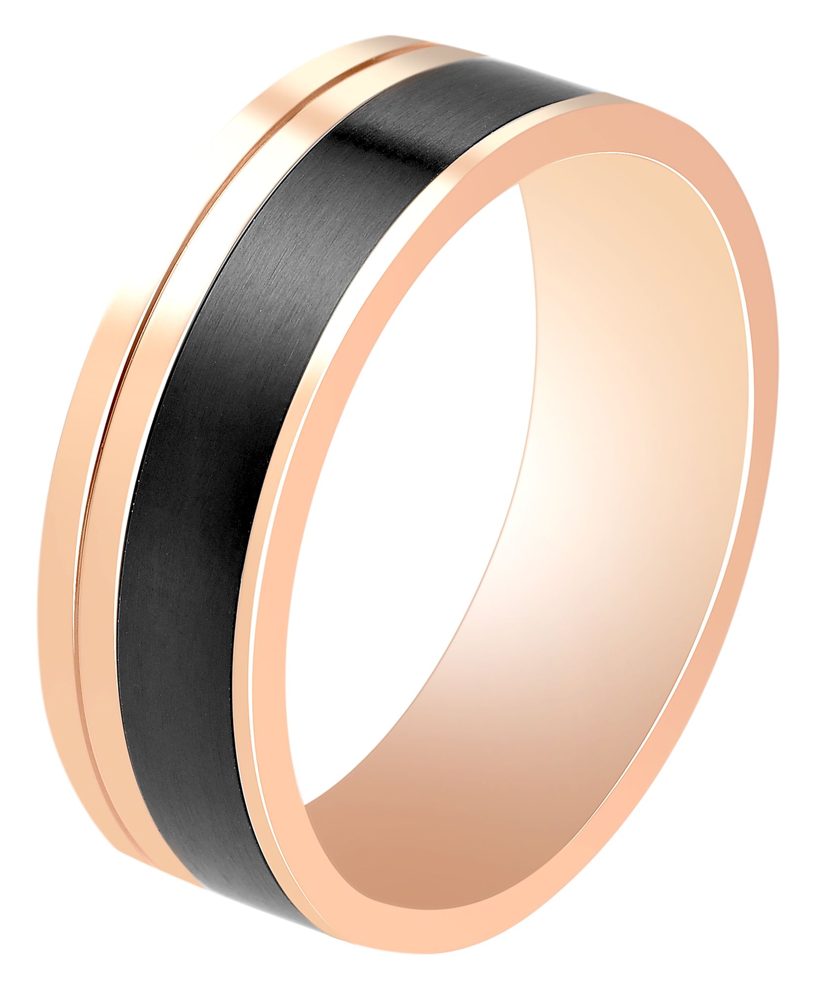 Akzent Herren-Partnerring, Edelstahl, roségoldfarben/schwarz, Gr. 58