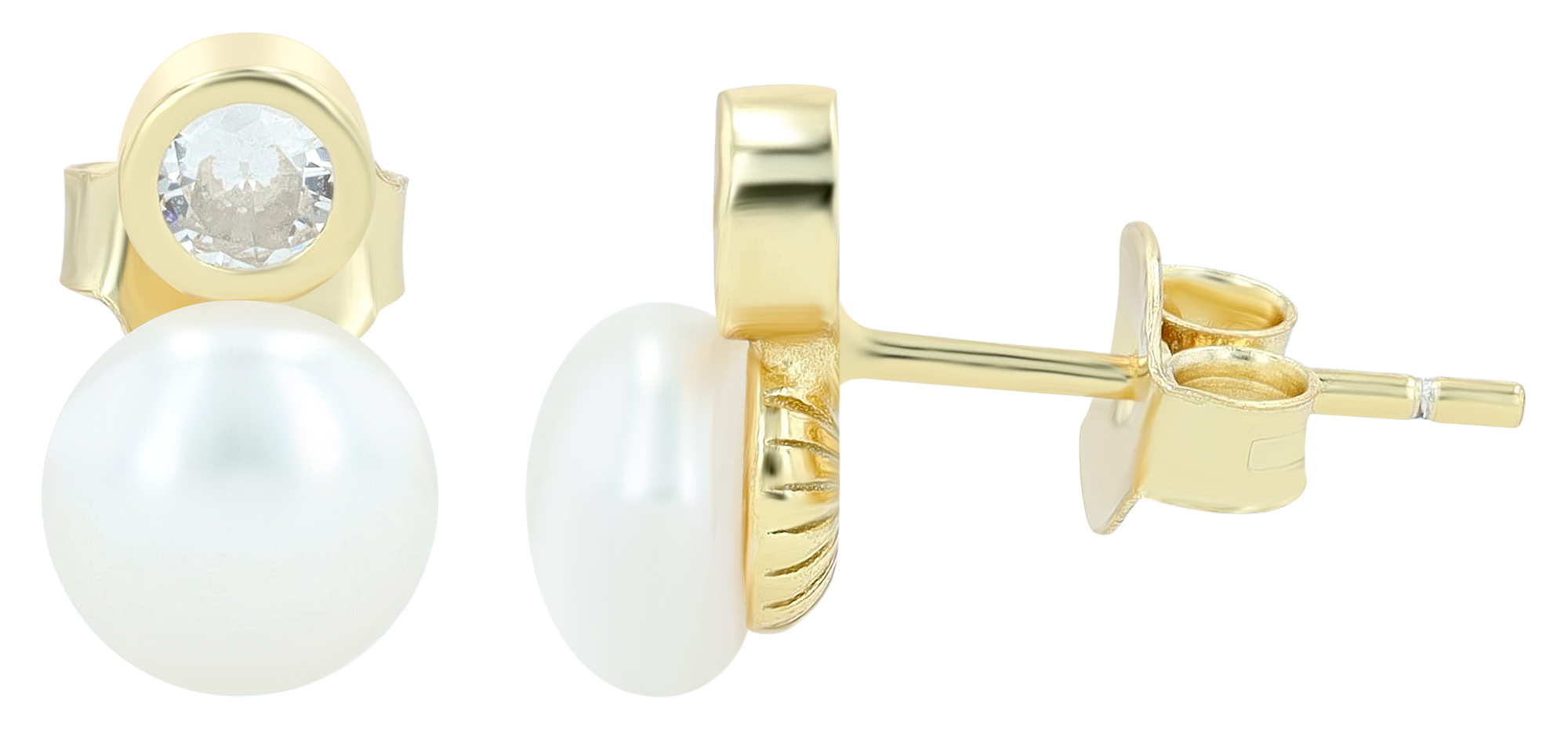 "Arbi" 925/- Echt Silber Ohrstecker vergoldet echte Zuchtperle Zirkonia