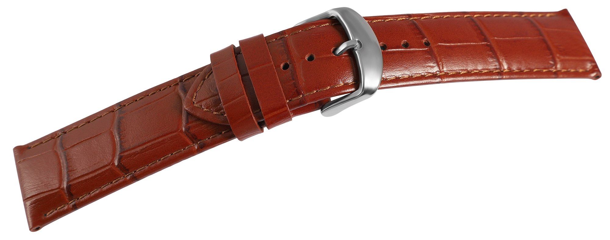 Uhrenarmband aus Echt Leder, Kroko-Optik, cognac, 14- 22 mm