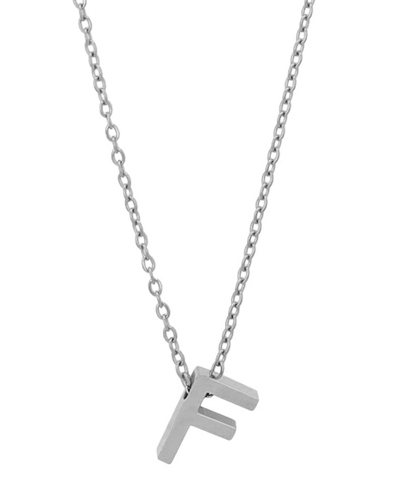 "Courrier" Edelstahlkette mit Initialen "F", silberfarben, 45 + 5 cm