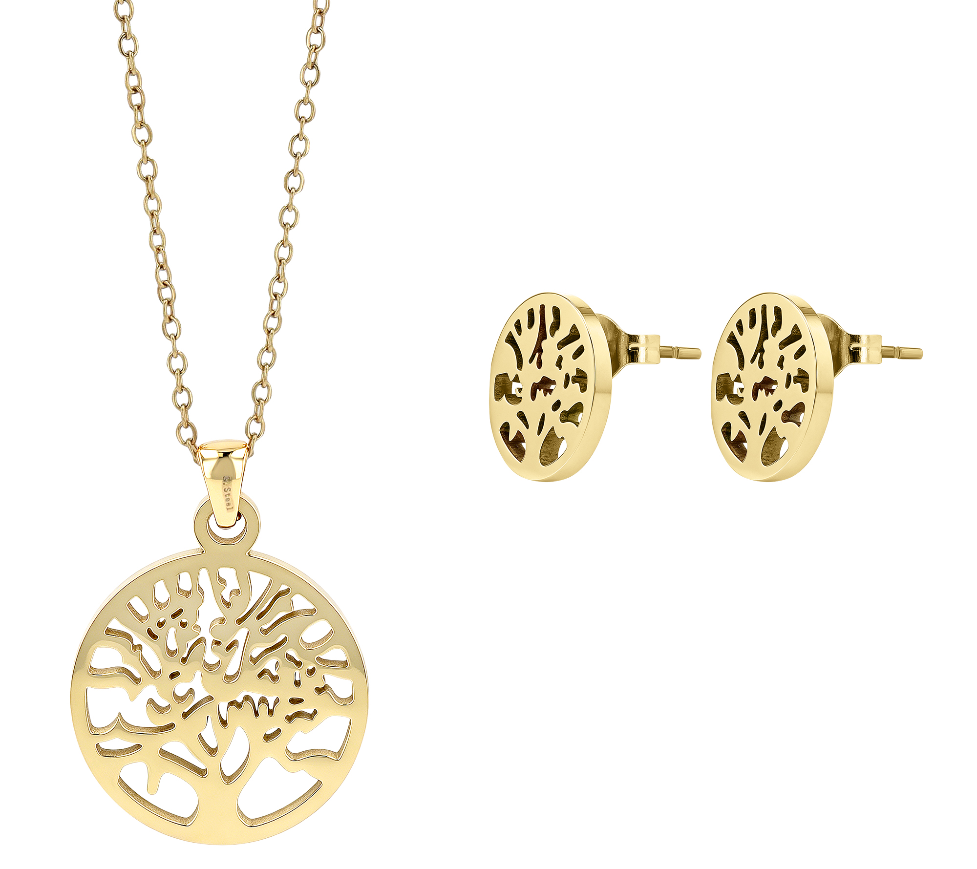 "Lanai" Edelstahl Schmuckset - Lebensbaum, (Kette 45 cm & Ohrstecker), goldfarben