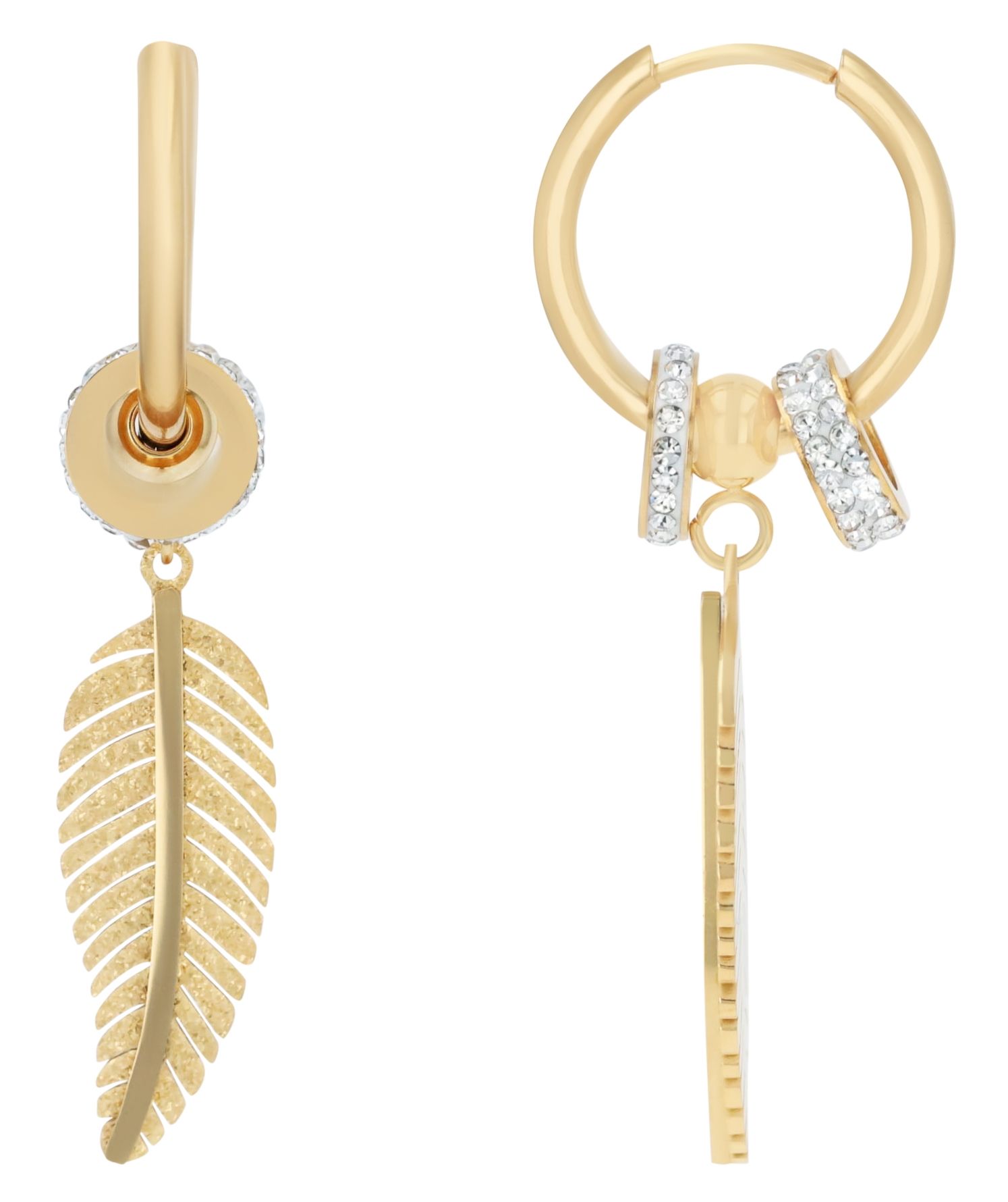 Akzent Creolen "Jazz" mit drei abnehmbaren Elementen/Anhängern, Edelstahl, goldfarben