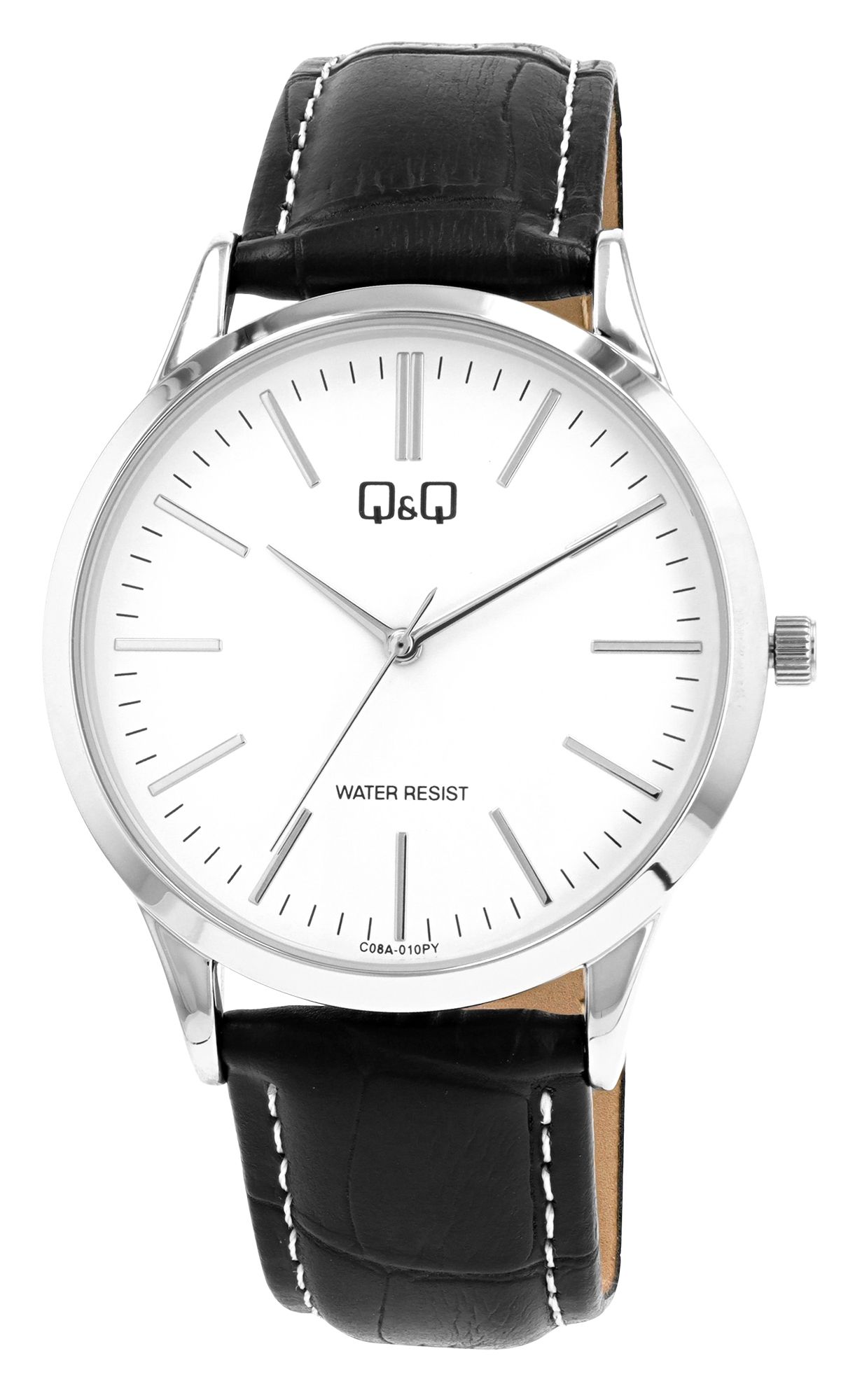 Q&Q Herrenuhr mit Lederimitationsarmband, schwarz/silberfarben 3 bar