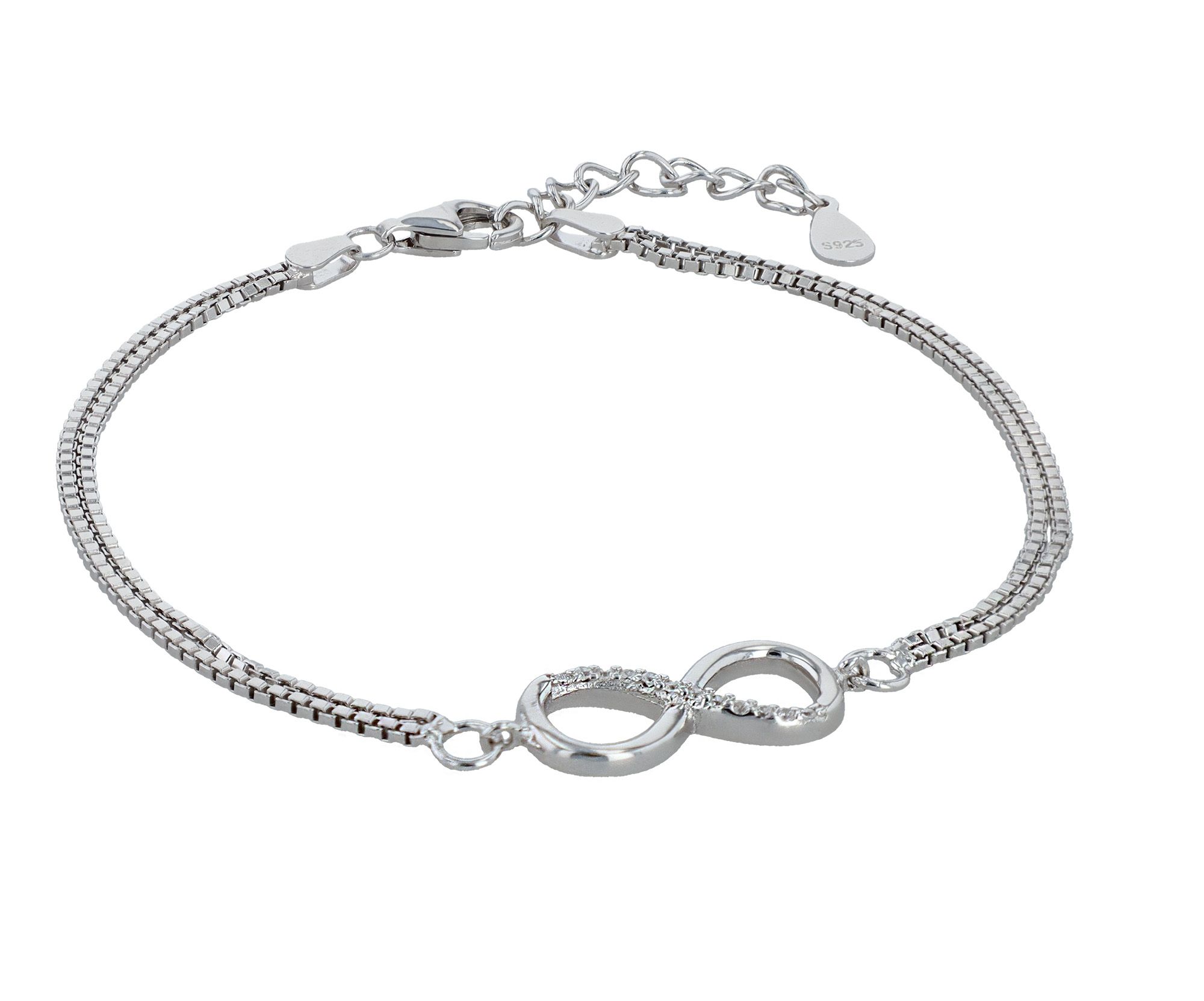 "Eiri" 925/- Echt Silber Infinity-Armband, zweireihig, rhodiniert, 17+3 cm