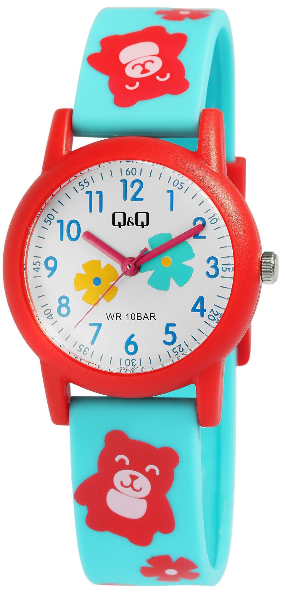 Q&Q Kinderuhr, Kunststoff, Silikonarmband, "Bär", 10 ATM, Ø 32 mm