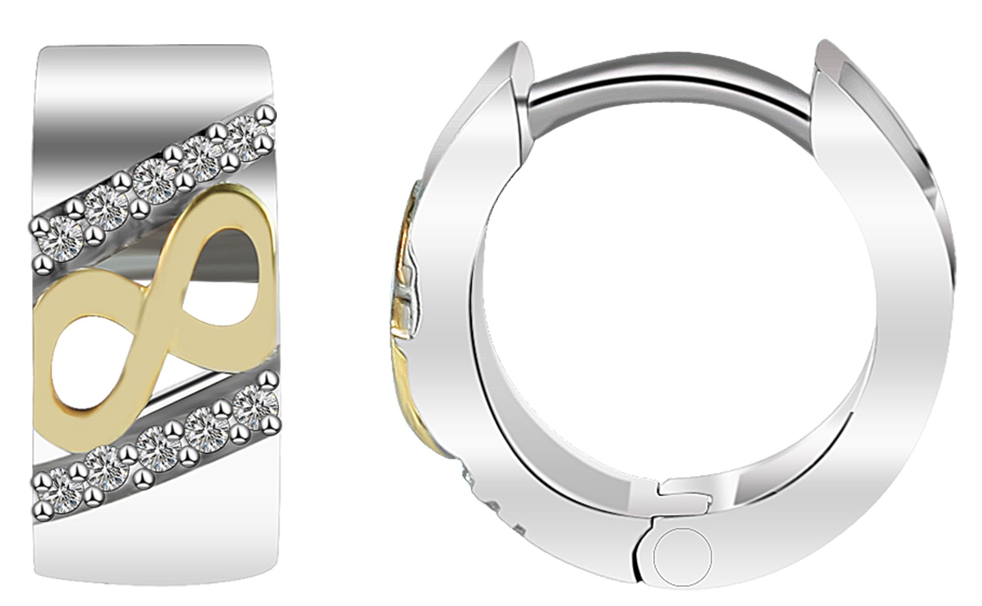 925/- Echt Silber Klapp-Creolen Ariela mit Zirkoniabesatz, "Infinity", bicolor, 925/rhodiniert