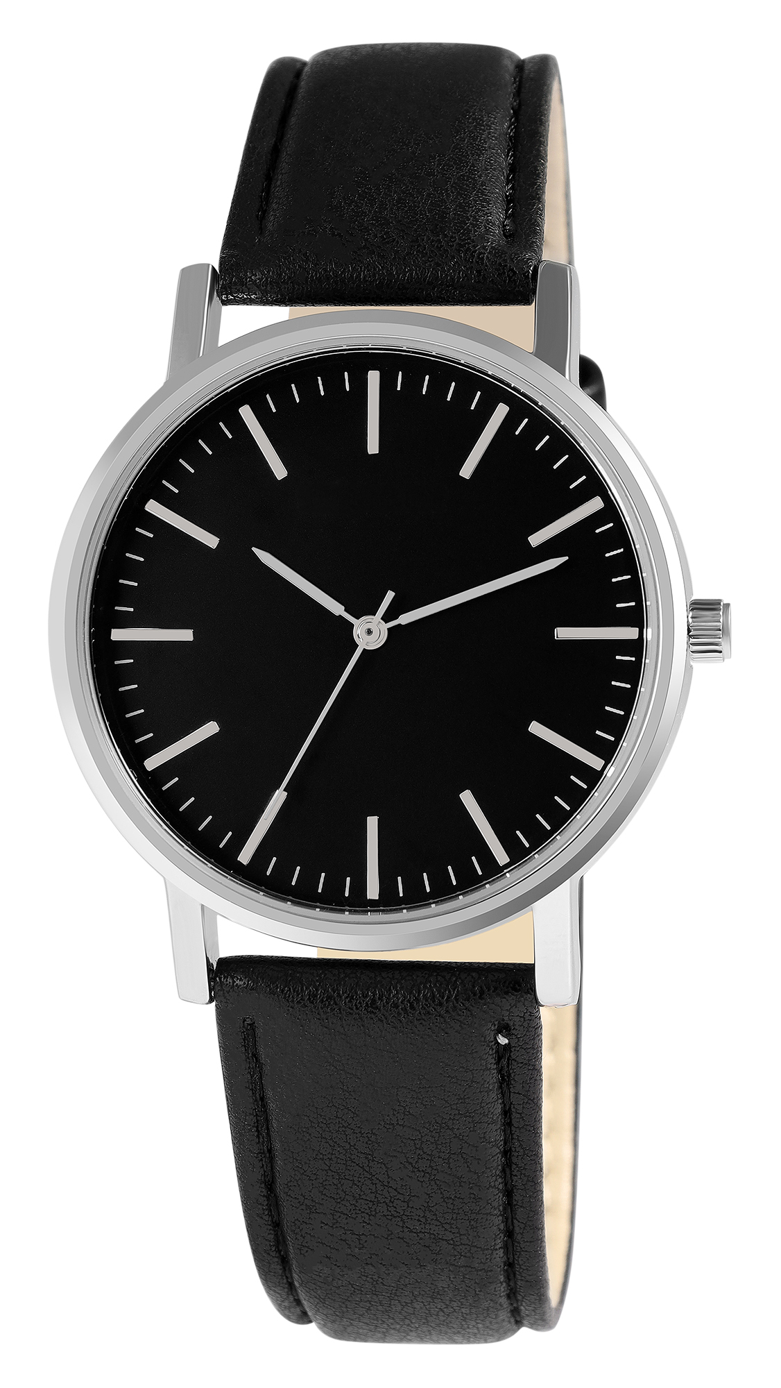 Armbanduhr, Band aus Lederimitat, Ø 40 mm, schwarz/ schwarz