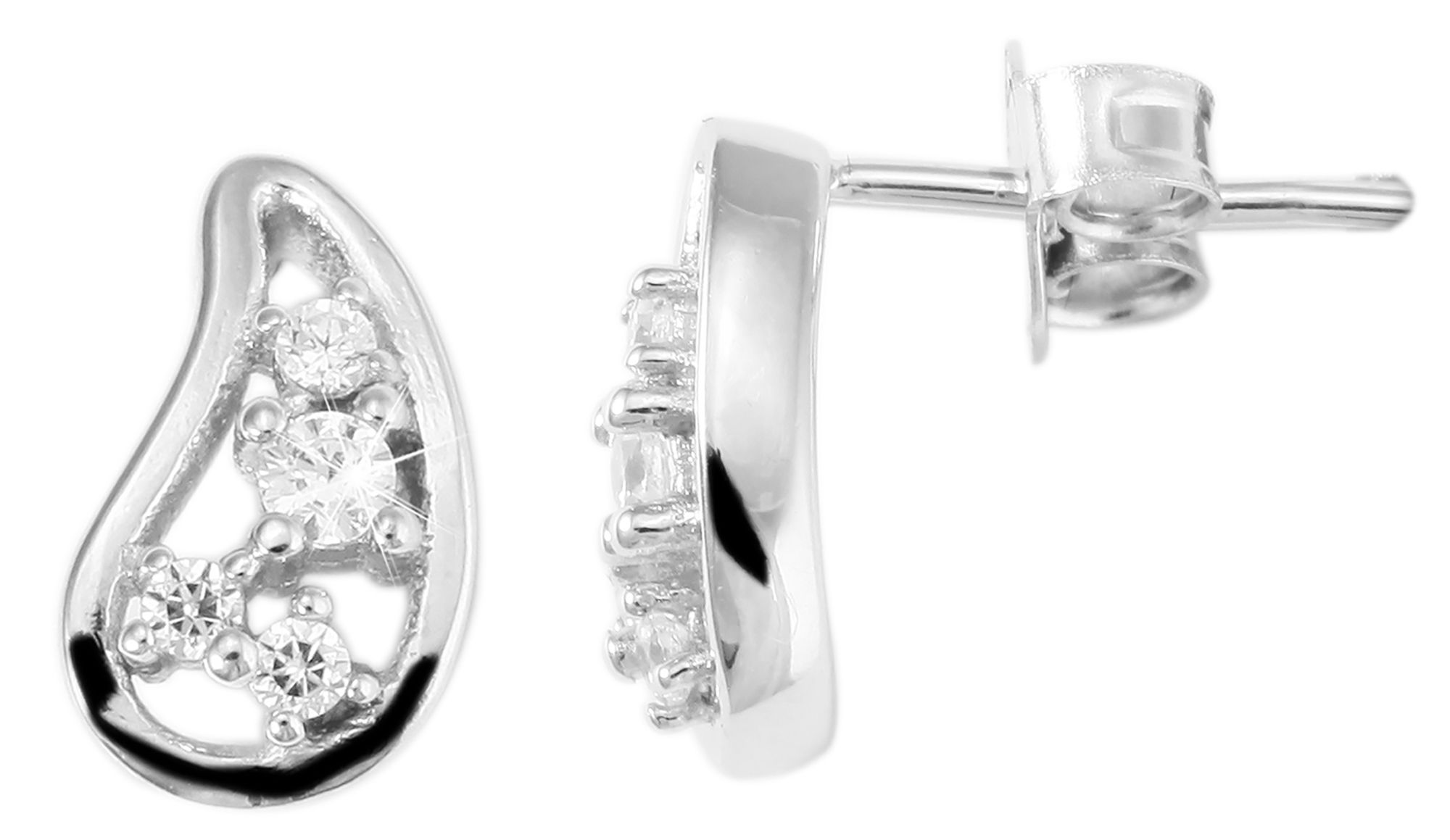 925/- Echt Silber Ohrstecker "Vani", Tropfen mit Zirkoniabesatz, rhodiniert
