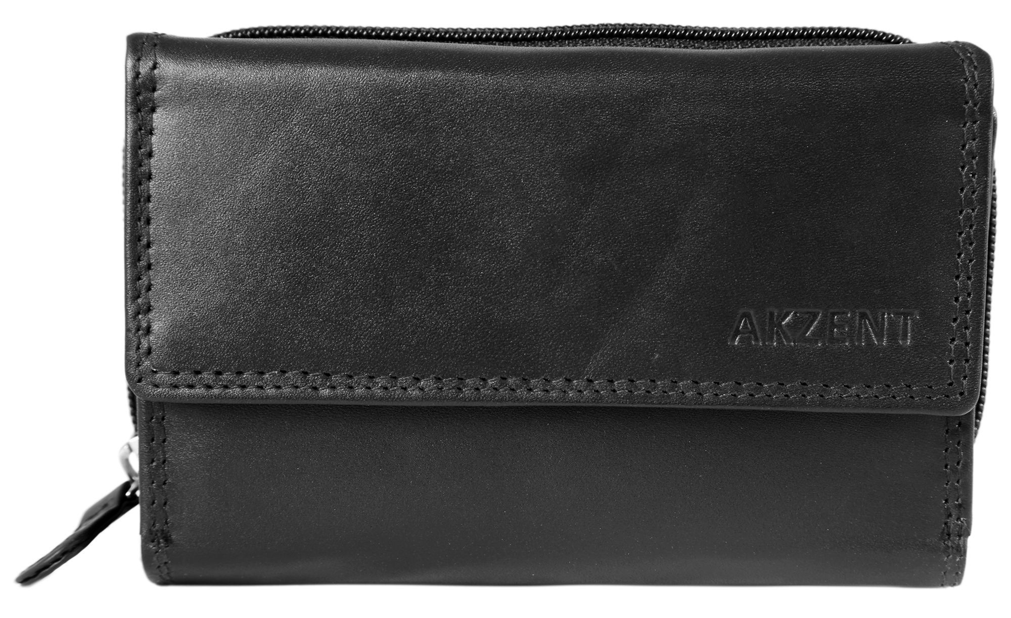 Akzent Damengeldbörse aus Echt Leder im Querformat, Schwarz