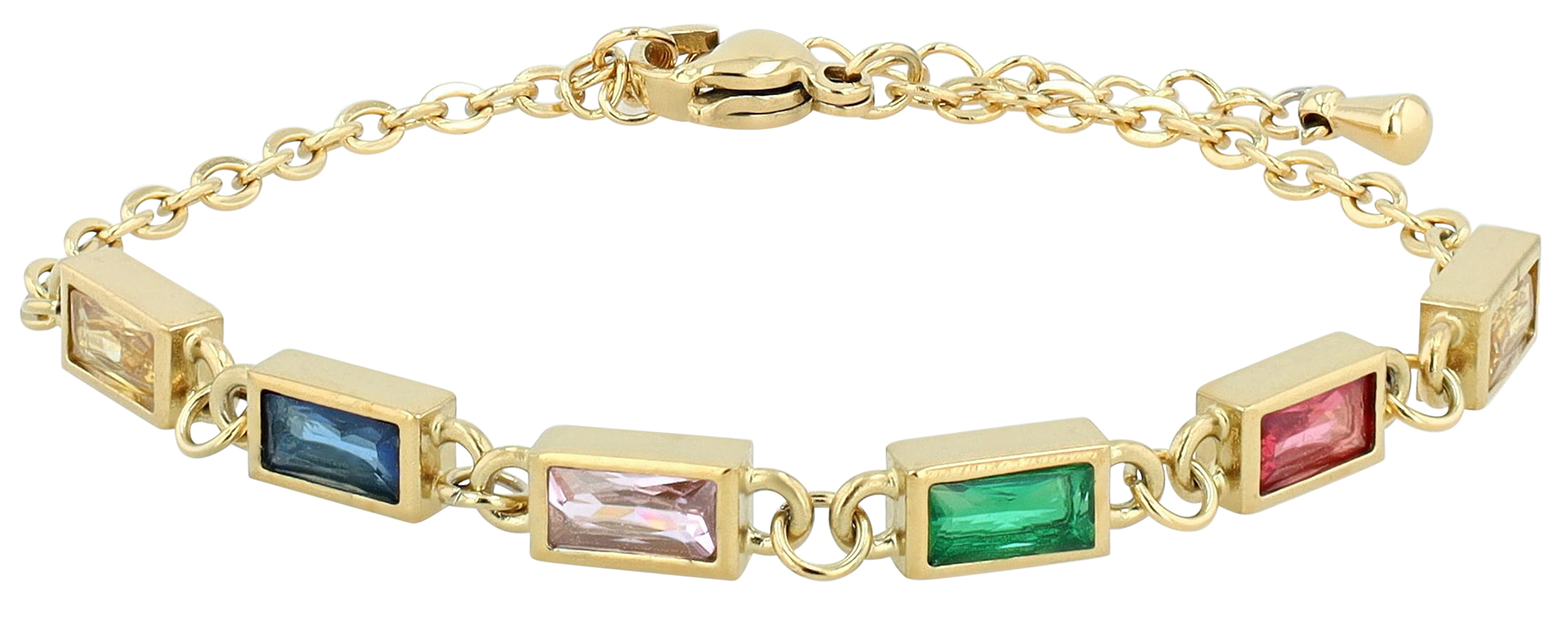 "Amelia" Edelstahl Armband mit bunten Steinen, 16 + 3 cm