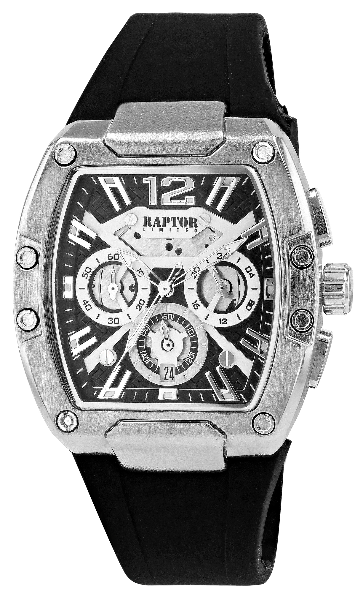 Raptor Limited Herrenuhr "Aldriel", Silikonarmband, Chronograph, schwarz/ silberfarben