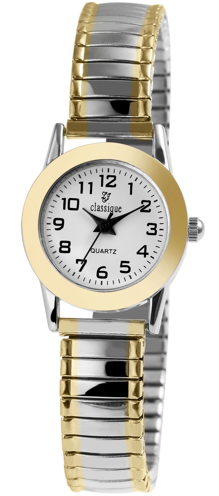 Classique Damenuhr mit Edelstahlzugarmband, bicolor