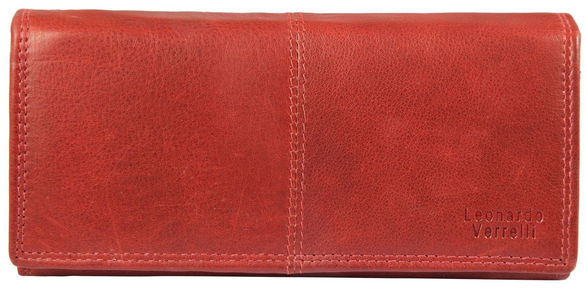 Leonardo Verrelli Damen Geldbörse aus Echtleder in rot mit RFID-Schutz