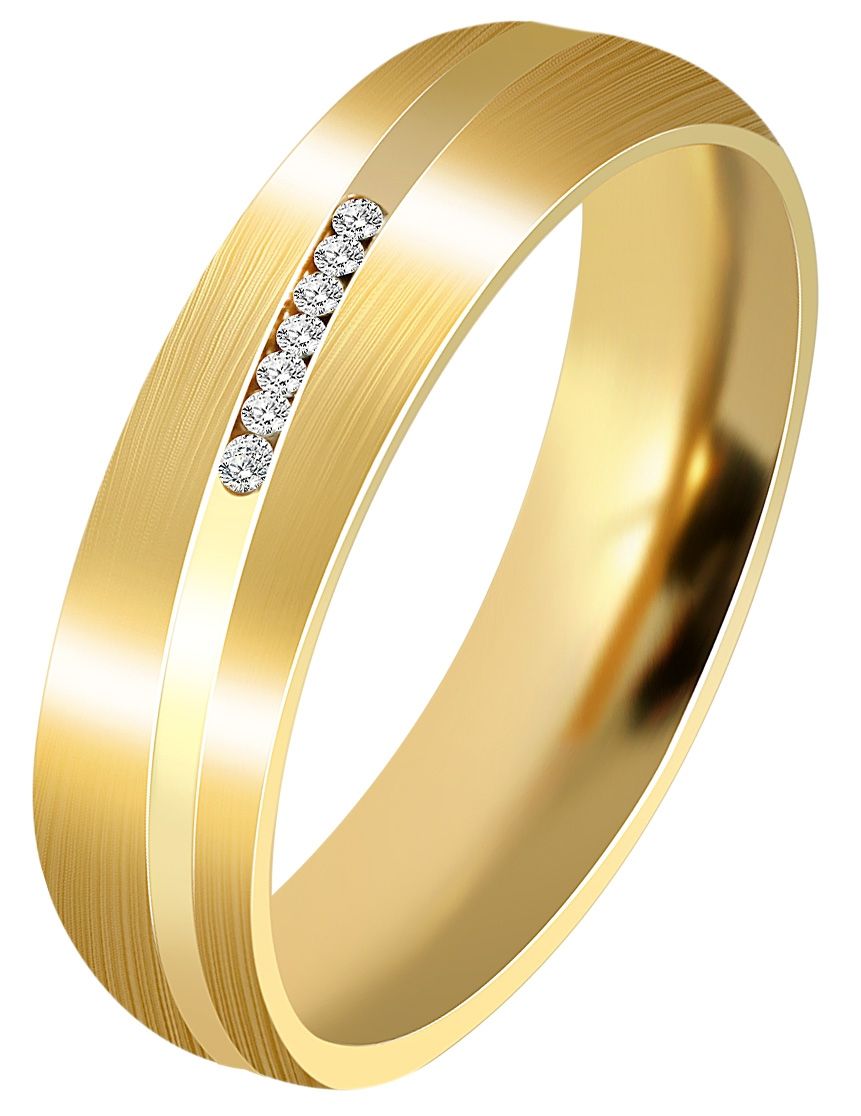 Akzent Damen-Partnerring, Edelstahl, Similibesatz, Ionenplattiert, goldfarben, Gr. 48