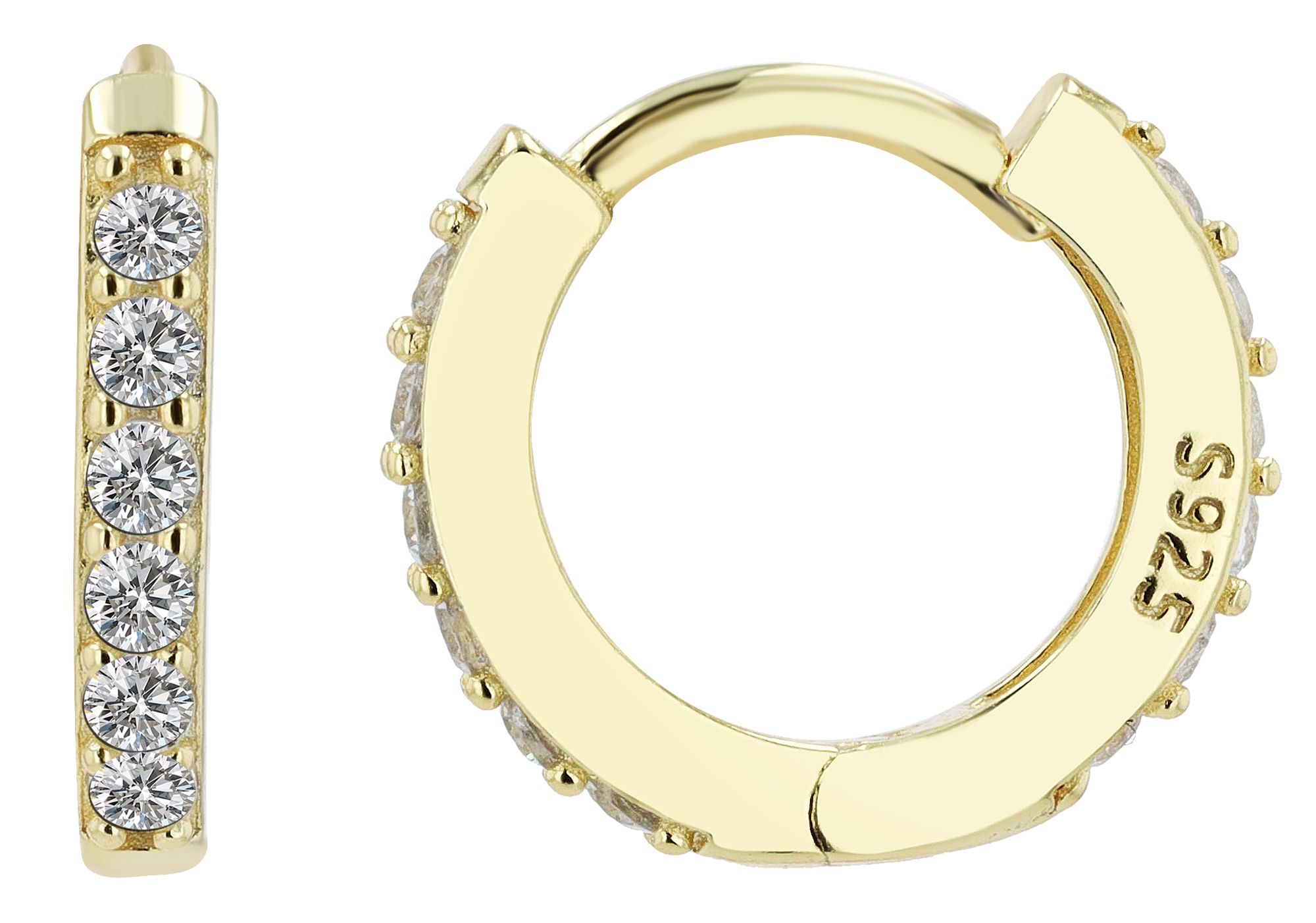 "Yasmin" 925/- Echt Silber, Mini Creolen/ Huggies, Ø 9 mm, Zirkonia, vergoldet