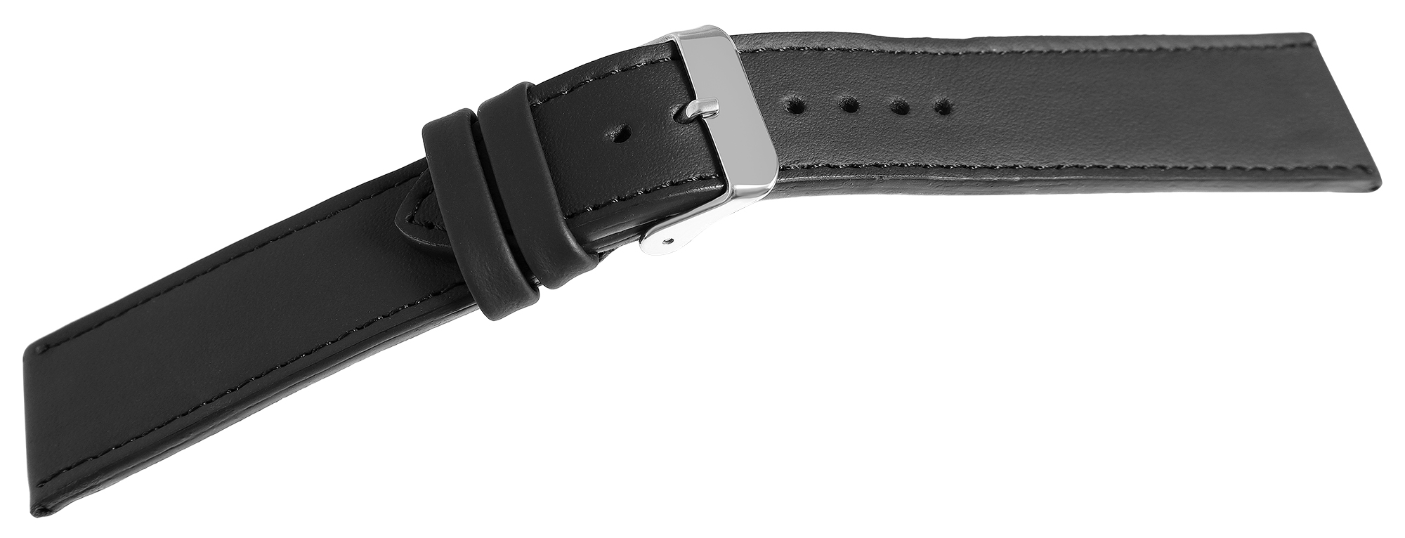Echtleder Uhrenarmband, schwarz, flach, VE-6, 20 mm