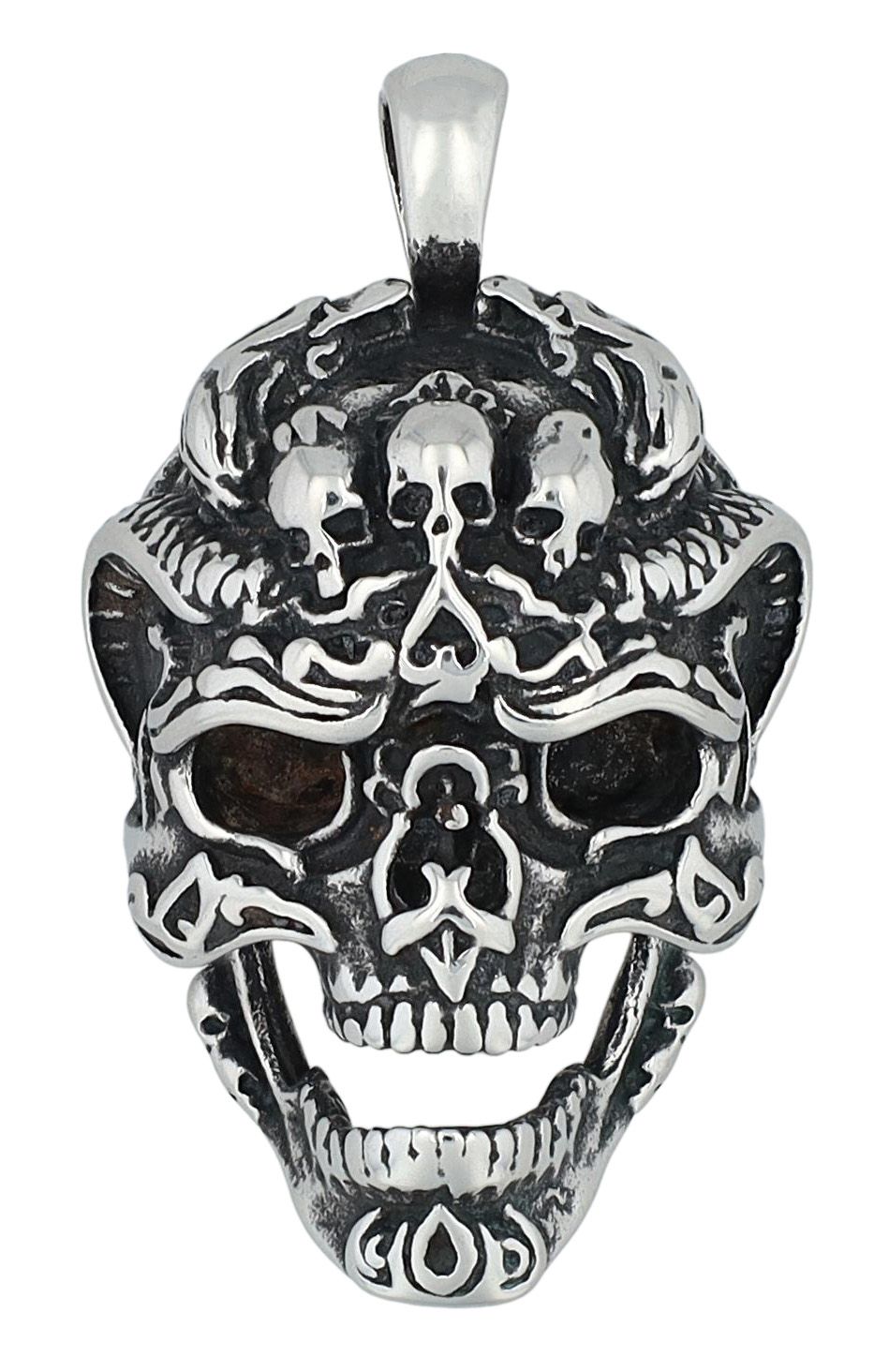 "William" - Totenkopf, Edelstahlanhänger, Silber/ geschwärzt