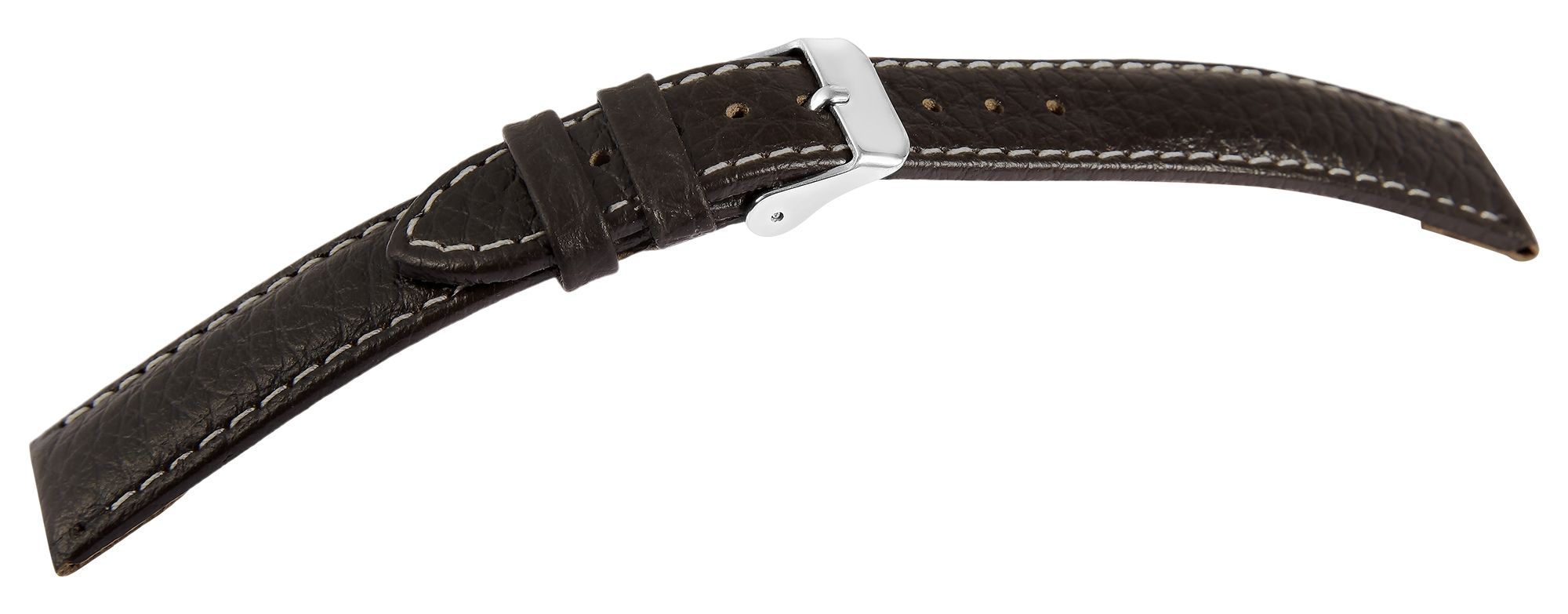 Echtleder Uhrenarmband, dunkelbraun, weiße Naht, 16 mm
