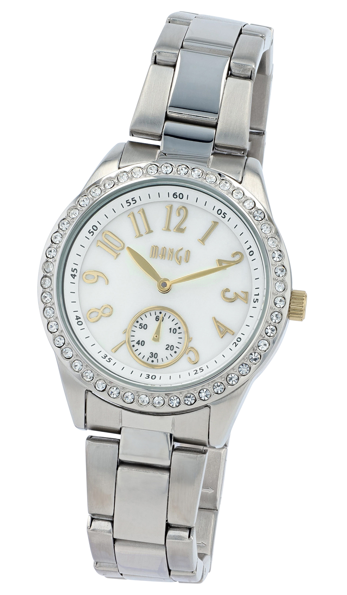 Mango Edelstahl Damenuhr Ø 33 mm, silberfarben/ weiß (goldfarbene Details)