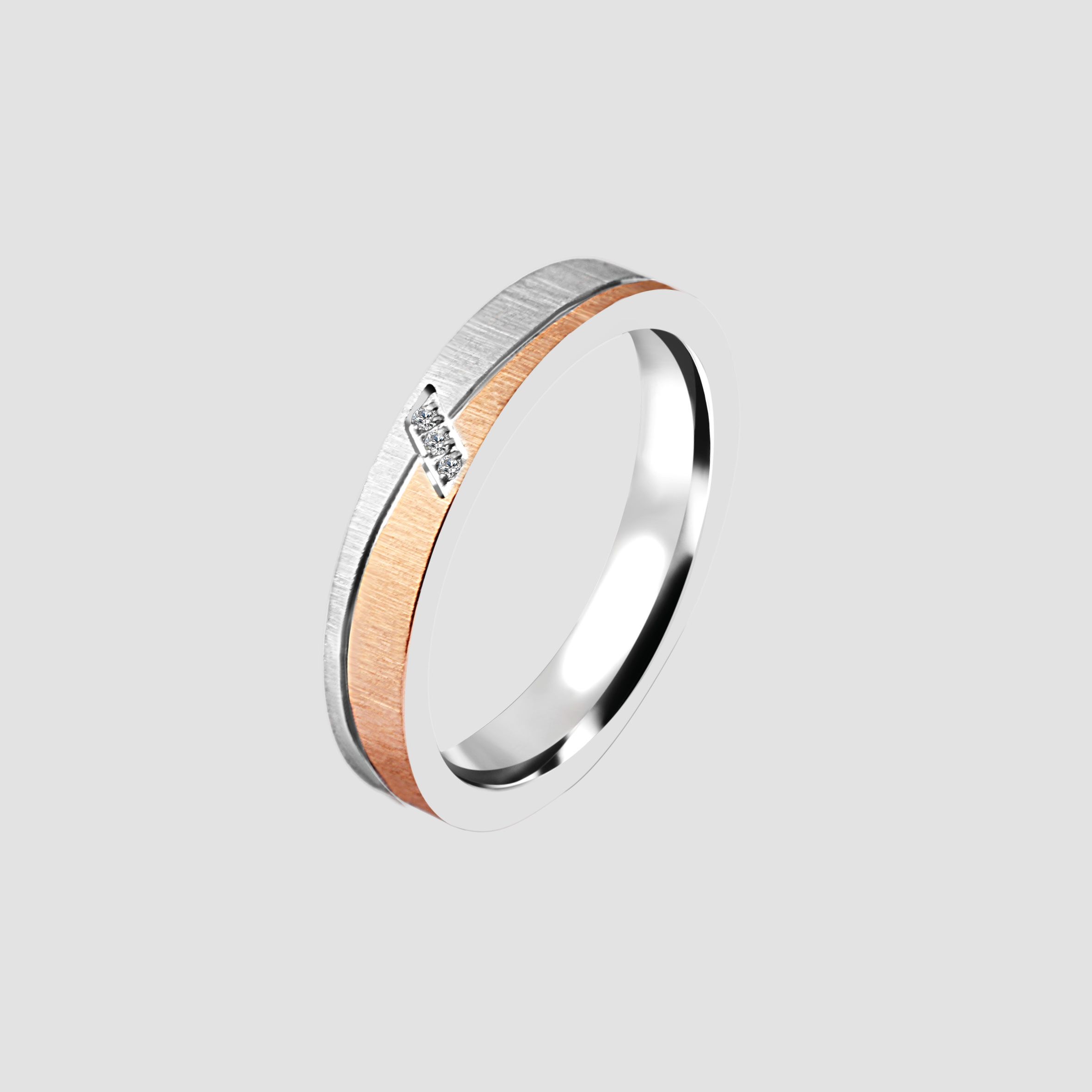 "Vision Highlight" Damen-Partnerring, Akzent, Edelstahl, Simili, bicolor (silberfarbig/ roségoldfarbig), Gr 58