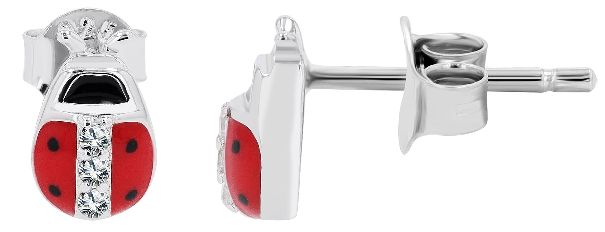"Itzel" 925/- echt Silber Kinderohrstecker, Marienkäfer, Emaille & Zirkonia, rhodiniert