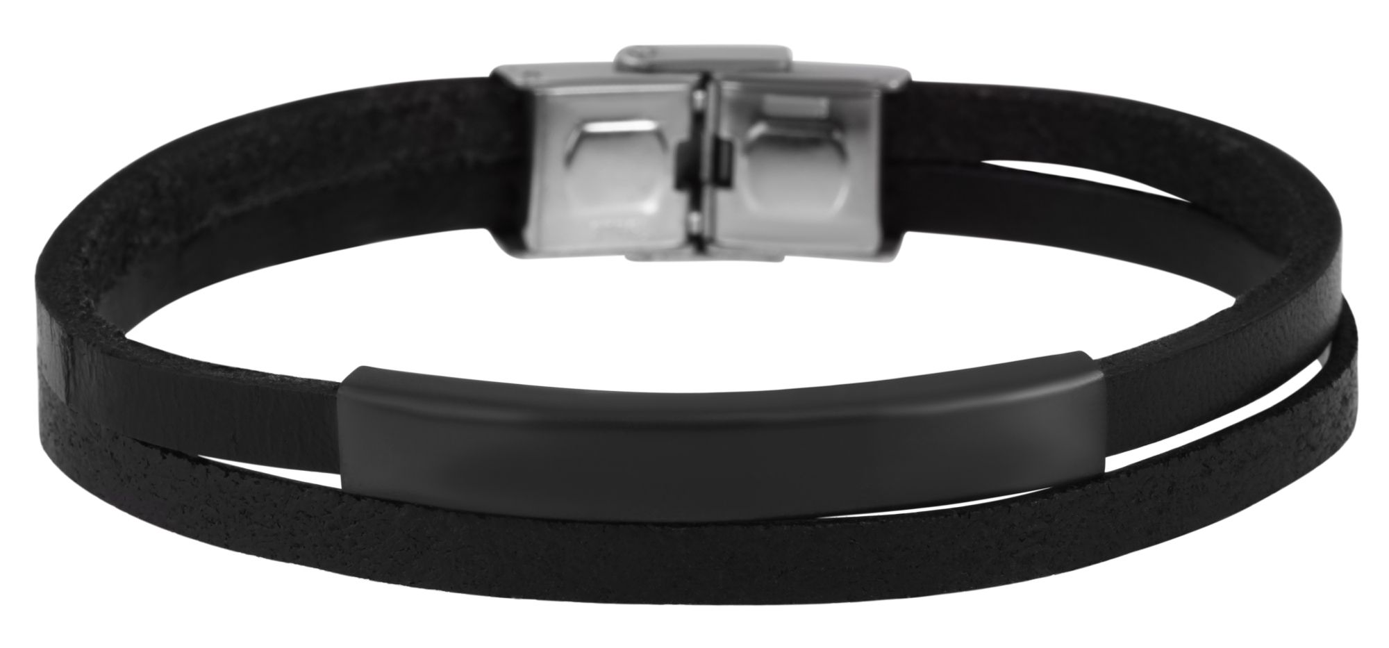 "Tom", Akzent Echtlederarmband mit Edelstahlgravurplatte, schwarz/schwarz