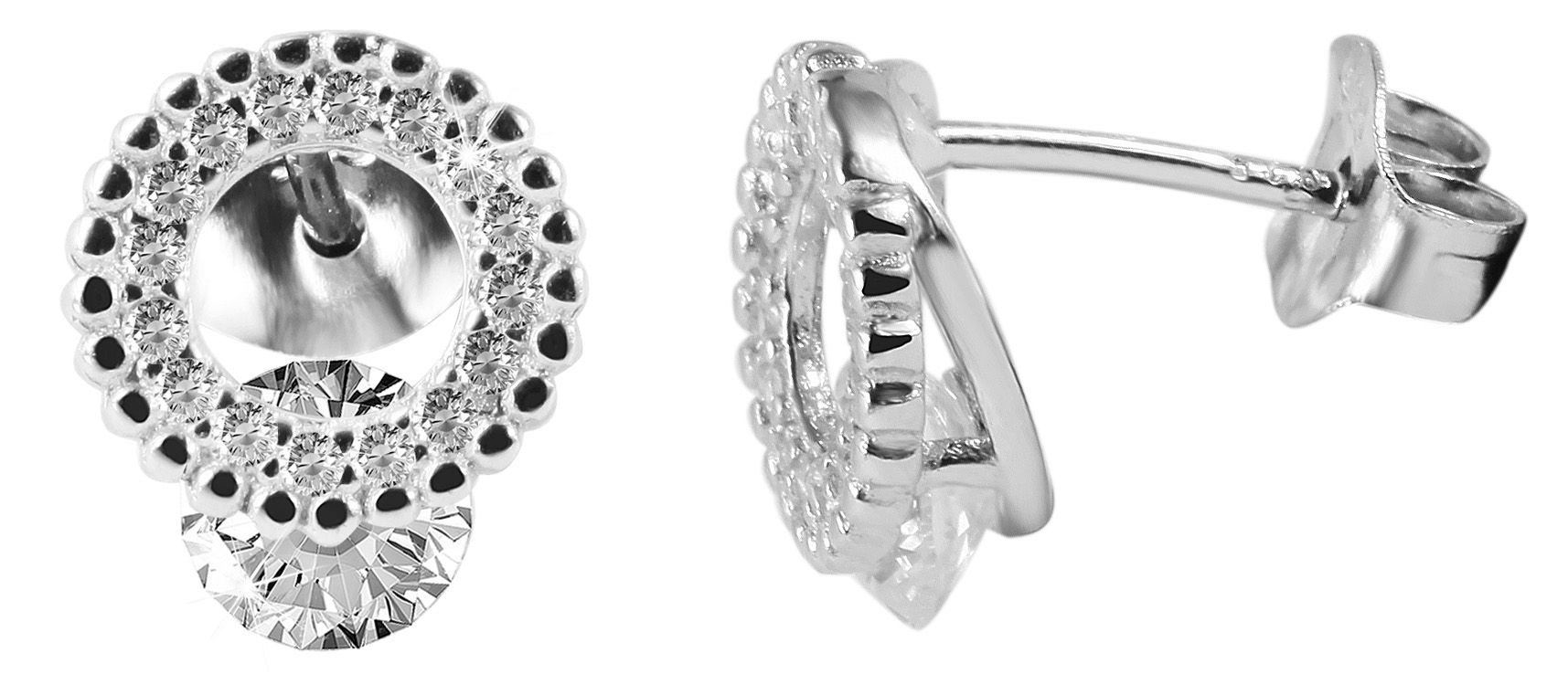 925/- Echt Silber Ohrstecker "Aleah" rund mit Zirkoniabesatz, 925/rhodiniert