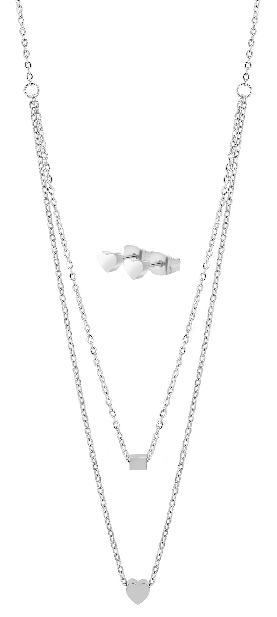 Akzent Schmuckset "Vilda", Layering Kette und Ohrstecker, Edelstahl, silberfarben