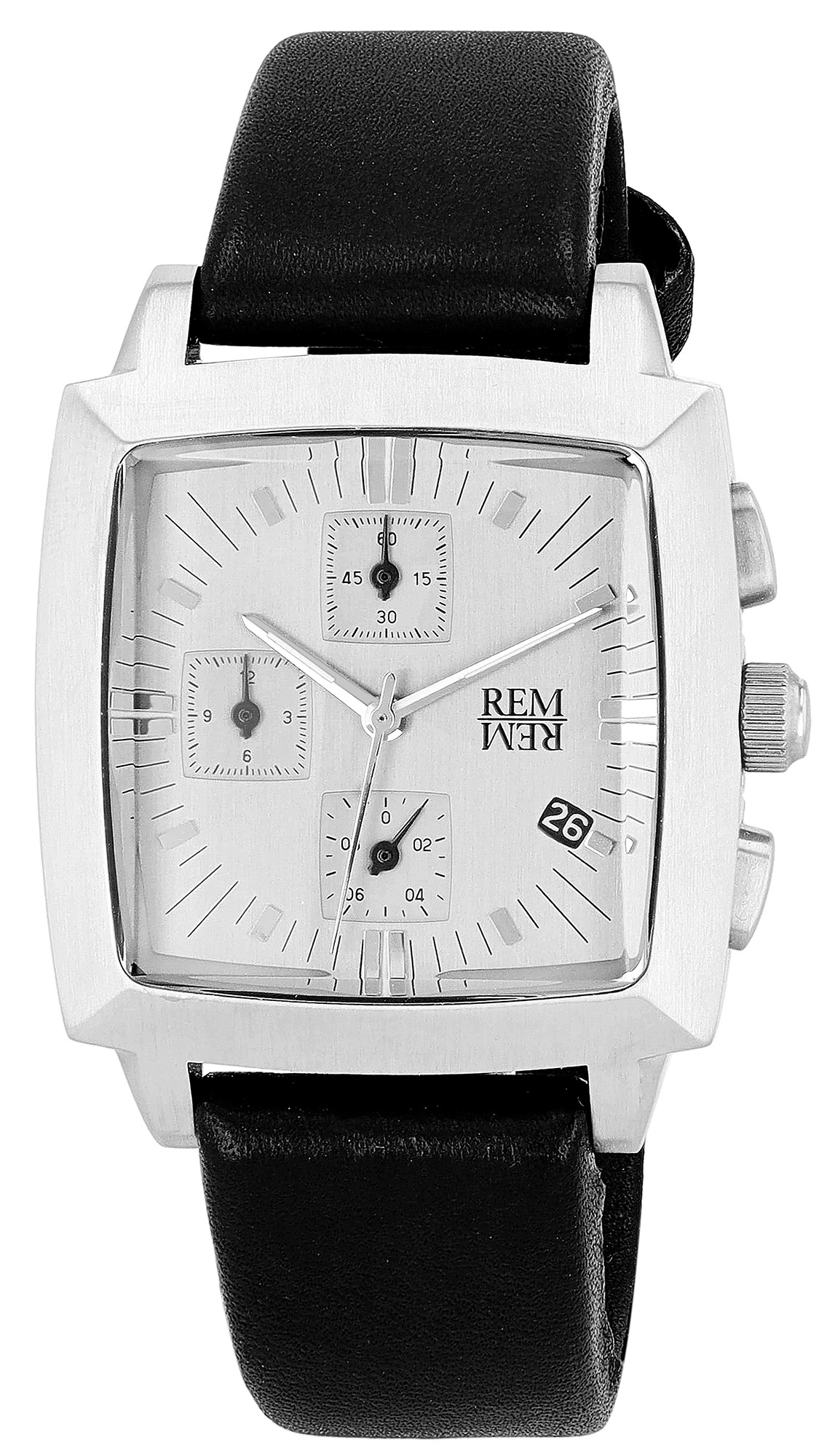 REMREM Herren-Chronograph - Tonneau-Uhr, Echtleder/ Edelstahl 316L
