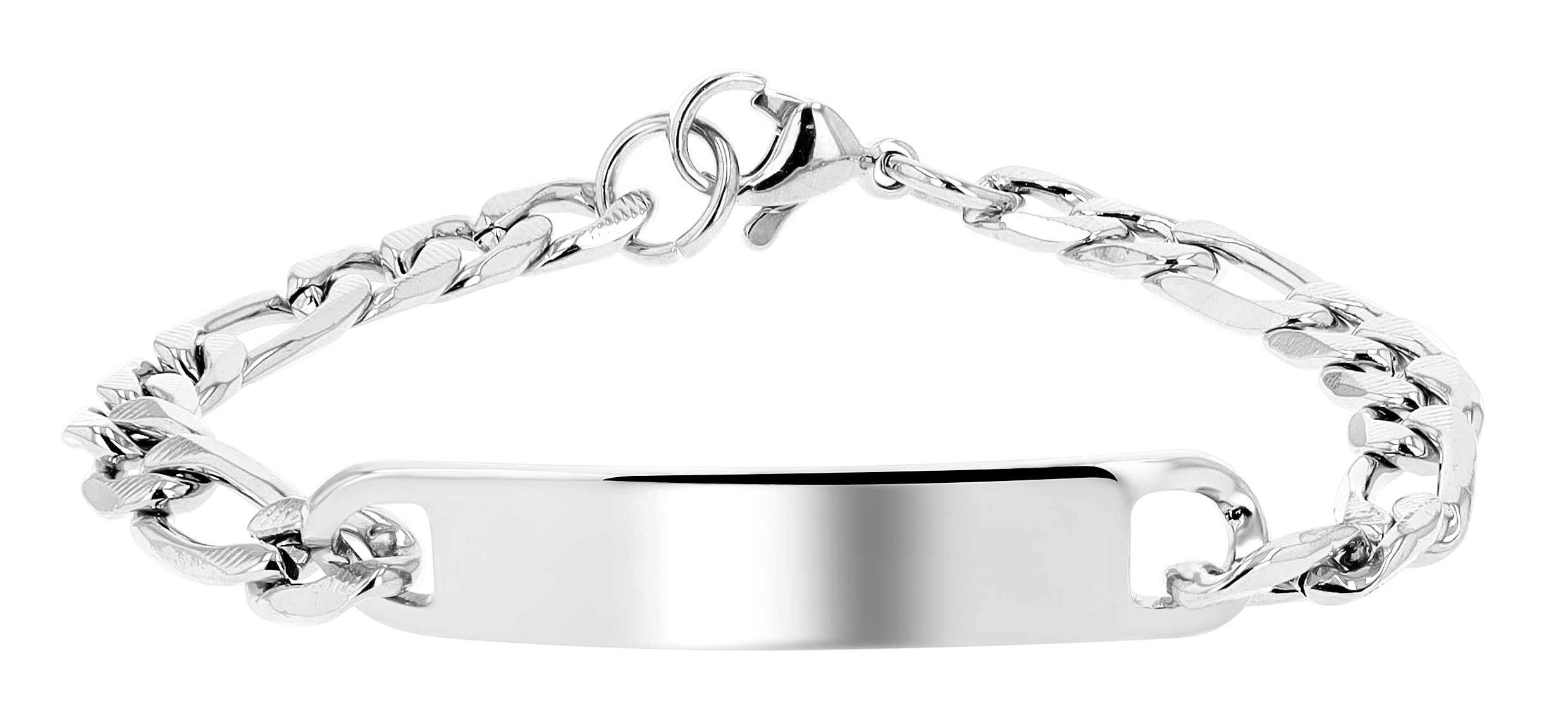Akzent Figaroarmband mit Gravurplatte, Edelstahl, 18 cm, silberfarben