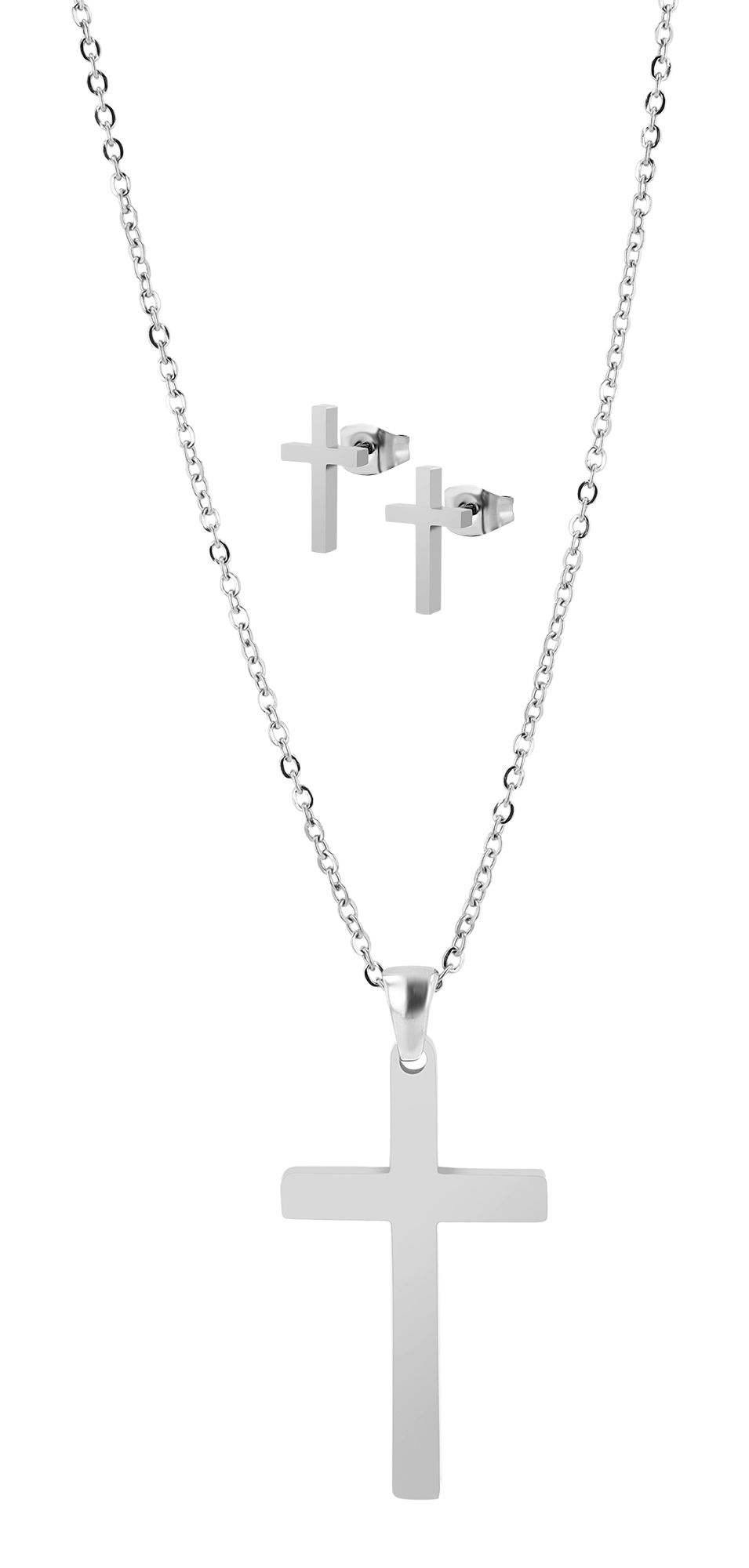 Akzent Schmuckset "Monali" aus Edelstahl, Kette & Ohrstecker mit Kreuz, silberfarben