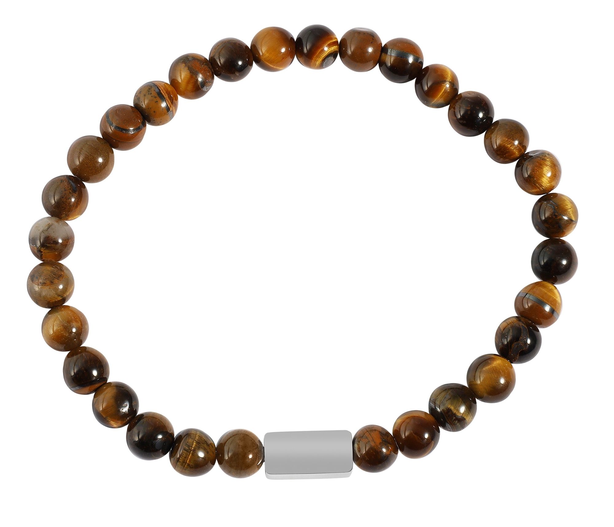 "Jareth" Akzent Kugelarmband, Naturstein (Tigerauge), personalisierbar, silberfarben