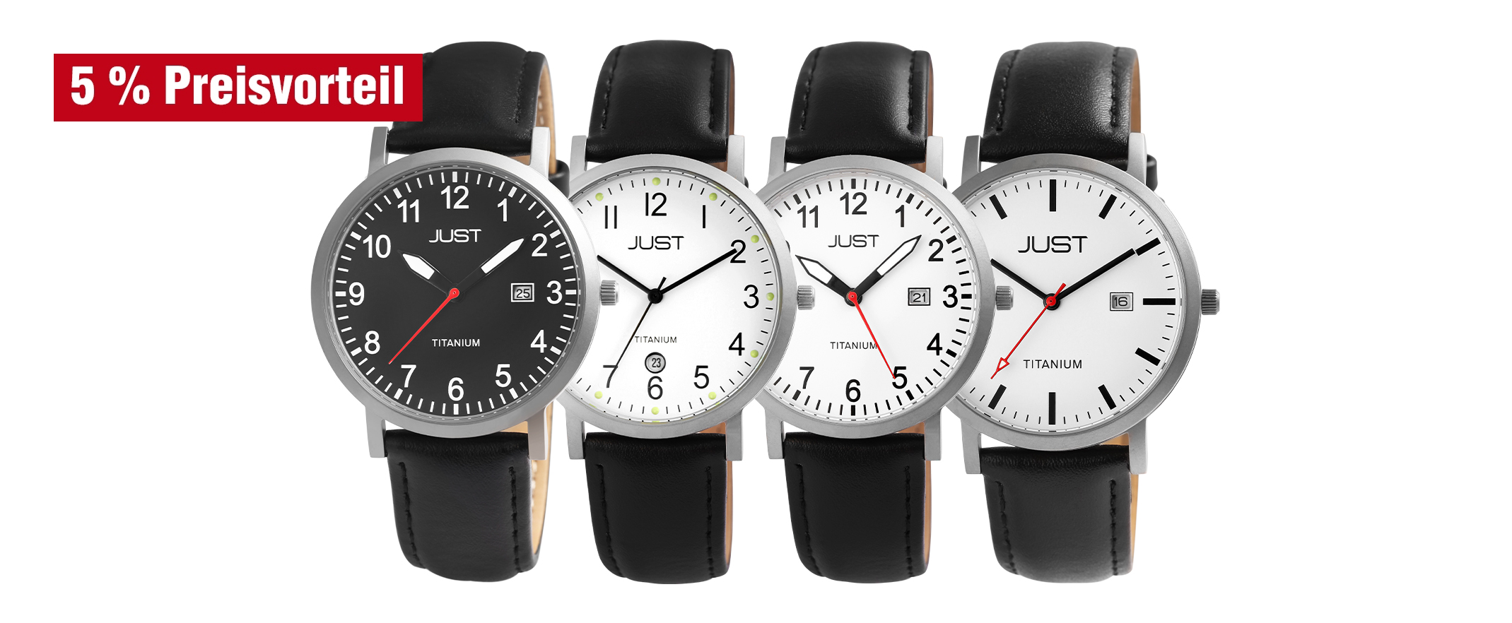 Just Herren Titan Uhren mit Echtlederband im 2er-Set, 5% Preisvorteil