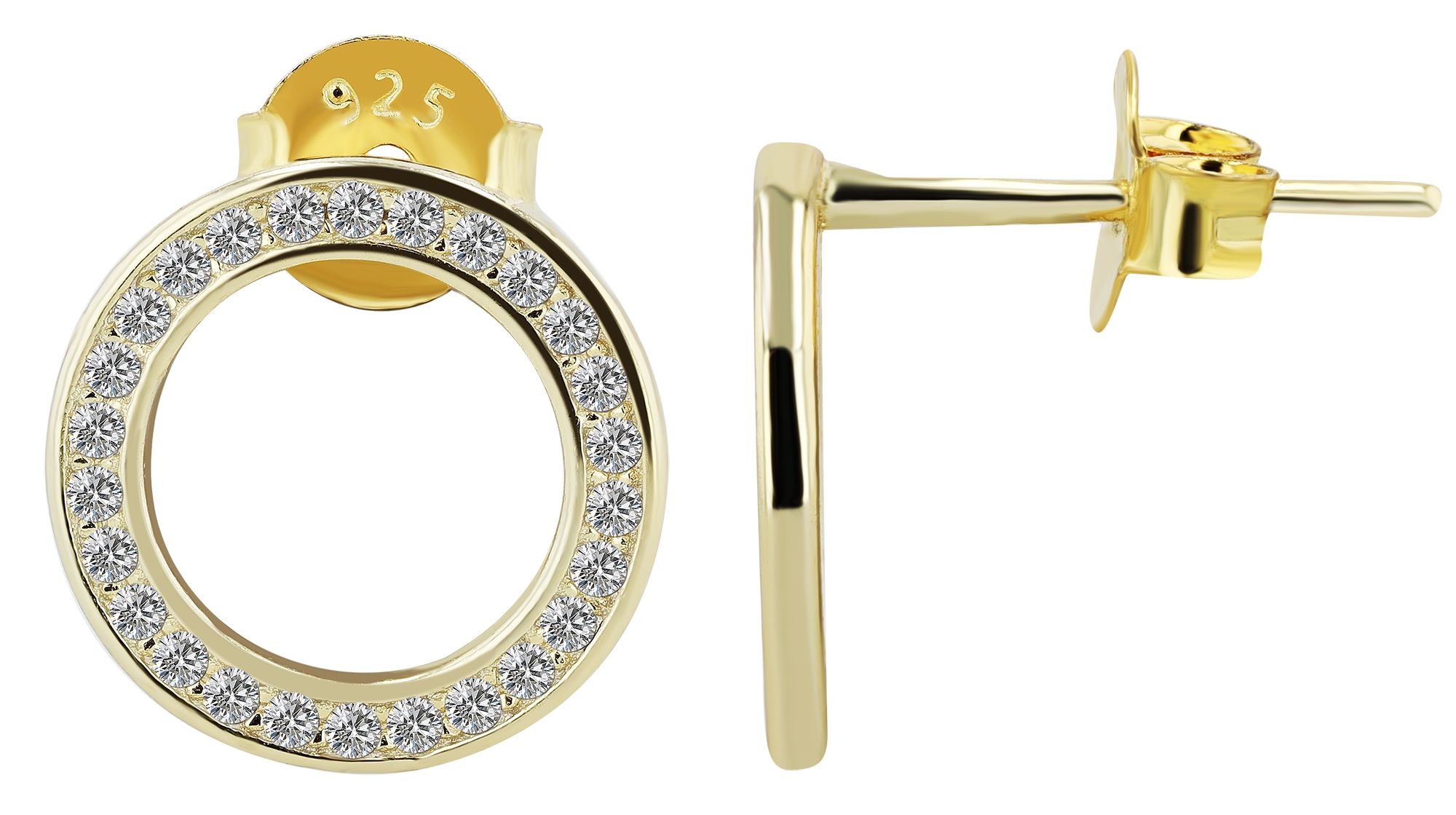 925/- Echt Silber Ohrstecker "Florence", Zirkoniabesatz, rund, vergoldet