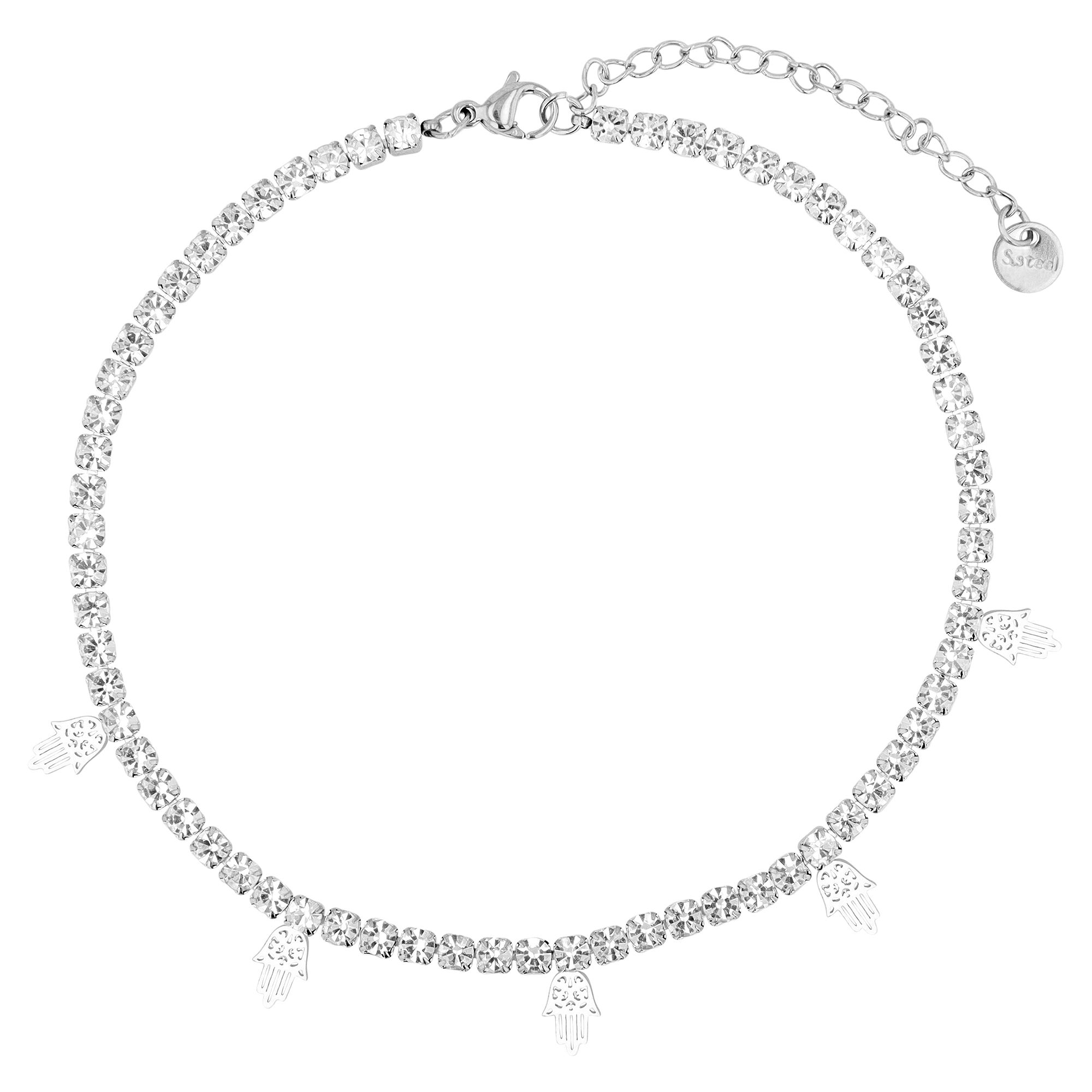 Akzent Tennis-Fusskette "Alyna", 24+5 cm , Hand der Fatima, silberfarben